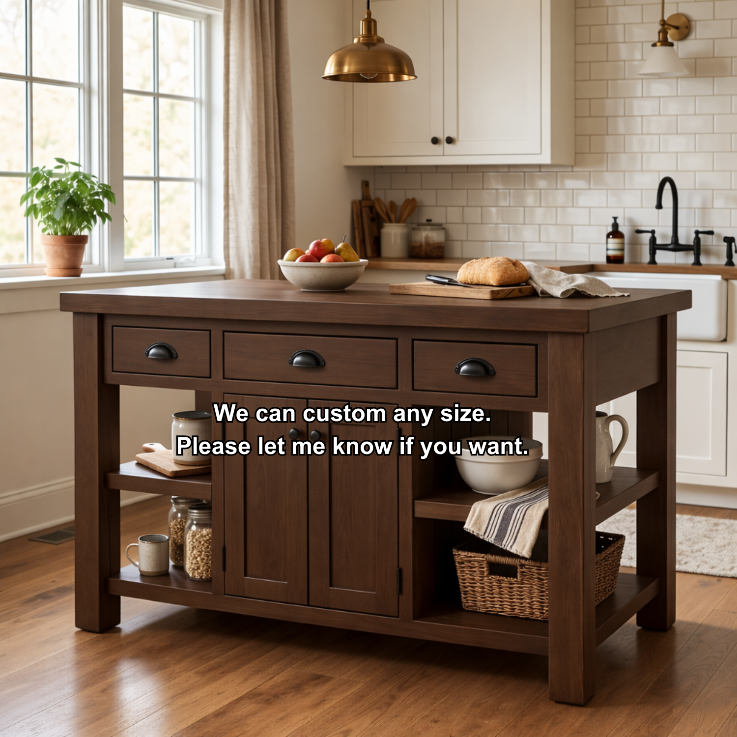 Farmhouse Solid Wood Kitchen Island with Drawers, Cabinet and Shelves – Prep Table