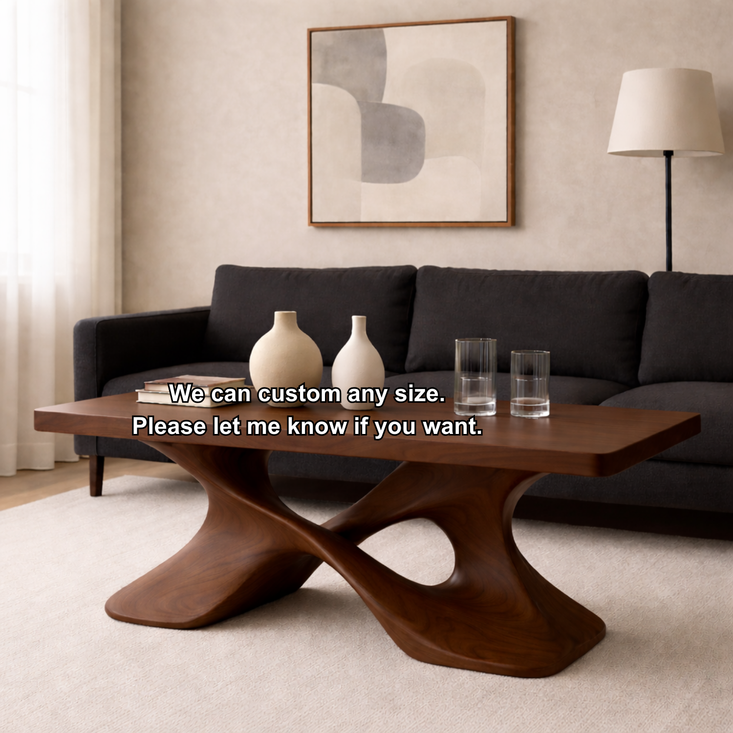 Elegant Solid Wood Coffee Table with Curved Base – Modern Living Room Decor