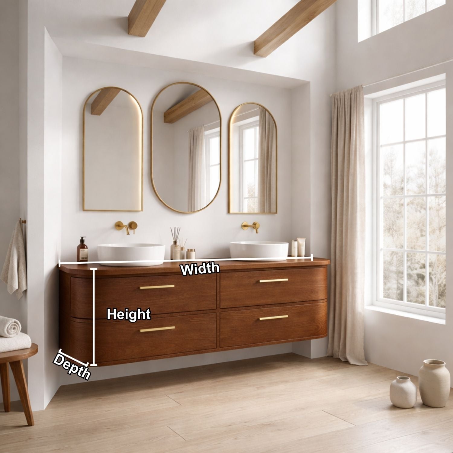 Handcrafted Curved Floating Double Vanity - Solid Wood Luxury Bathroom Cabinet