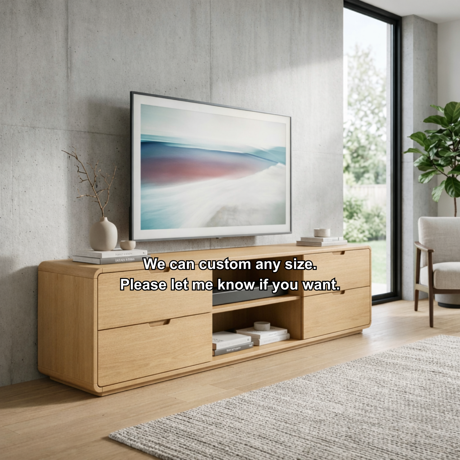 Solid Wood TV Stand with 4 Drawers and Open Media Shelf – Modern Minimalist Console