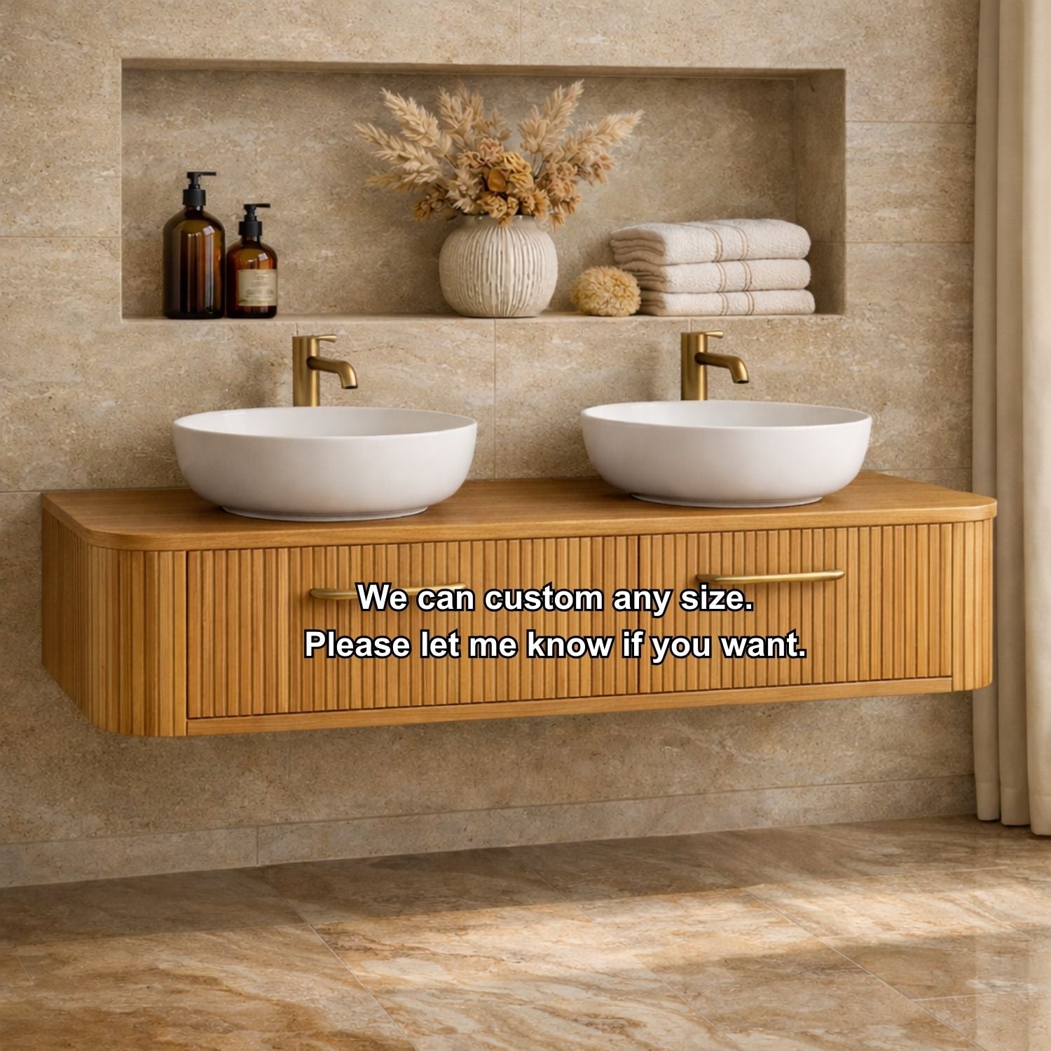 Modern Floating Bathroom Vanity with Storage – Handcrafted Wooden Design with Fluted Drawers