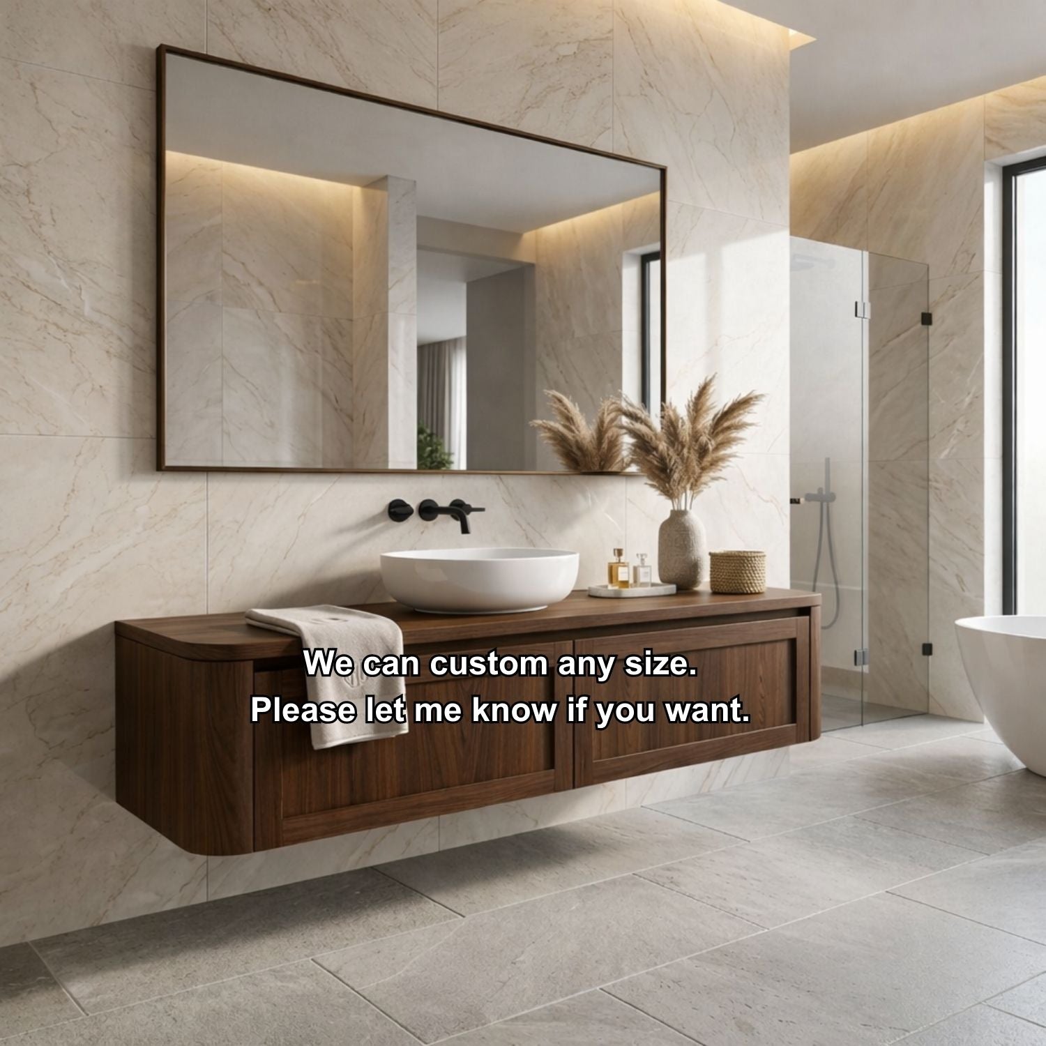 Floating Bathroom Vanity with Framed Panel Doors and Rounded Side Design