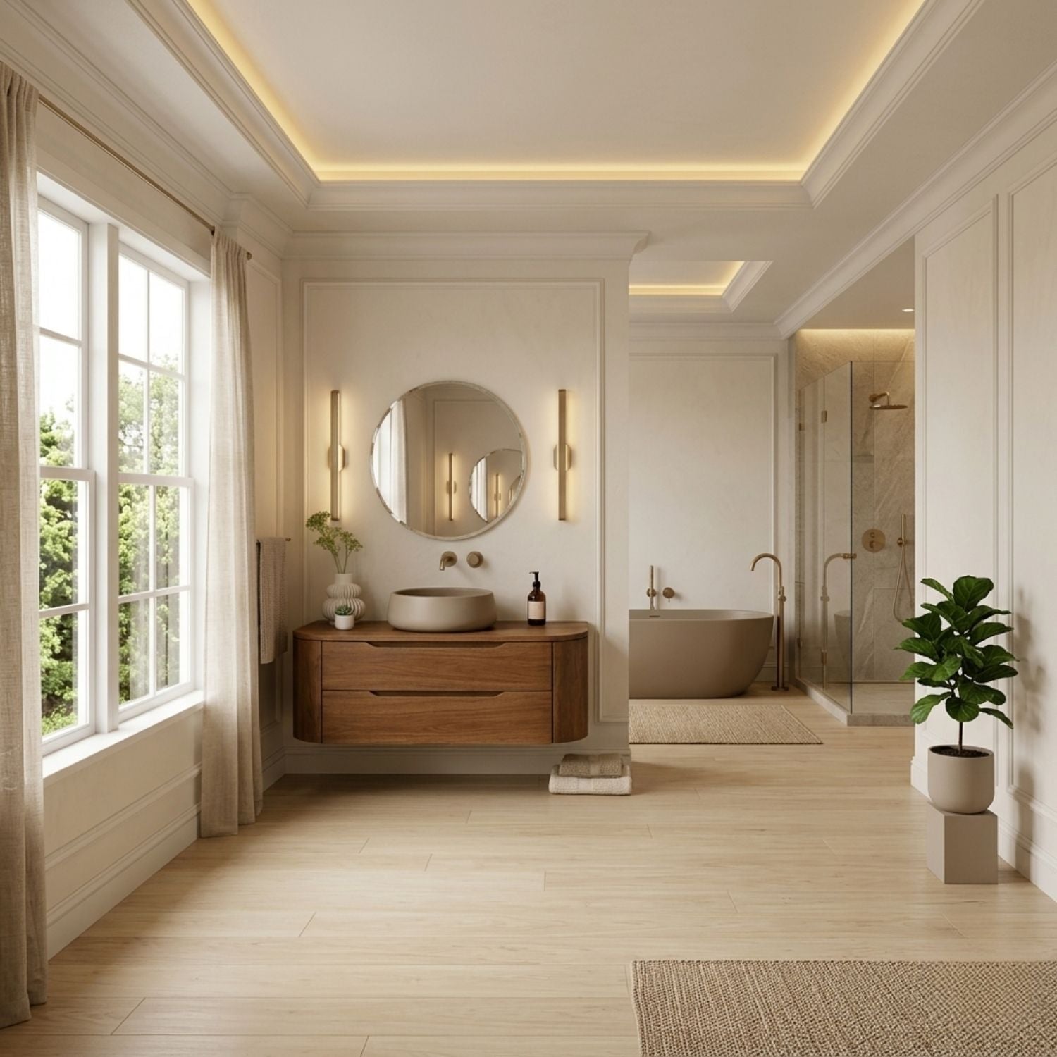 Modern Floating Bathroom Vanity with Curved Edges – Handcrafted Solid Wood