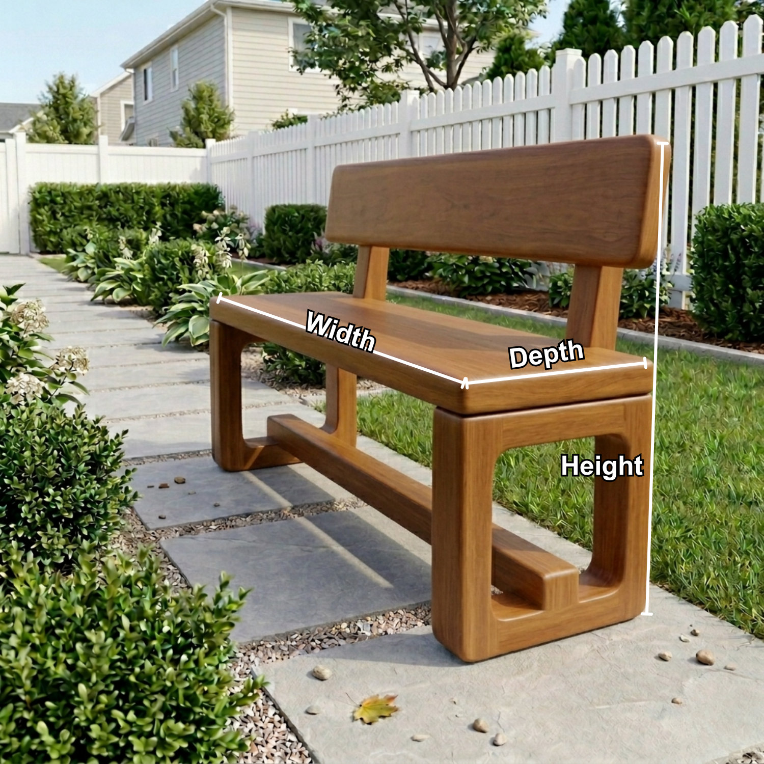 Solid Wood Outdoor Bench with Backrest and Modern Geometric Frame