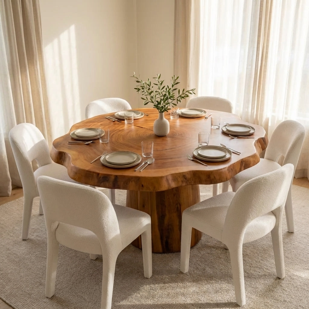 Solid Wood Round Dining Table with Live Edge – Organic Modern Design