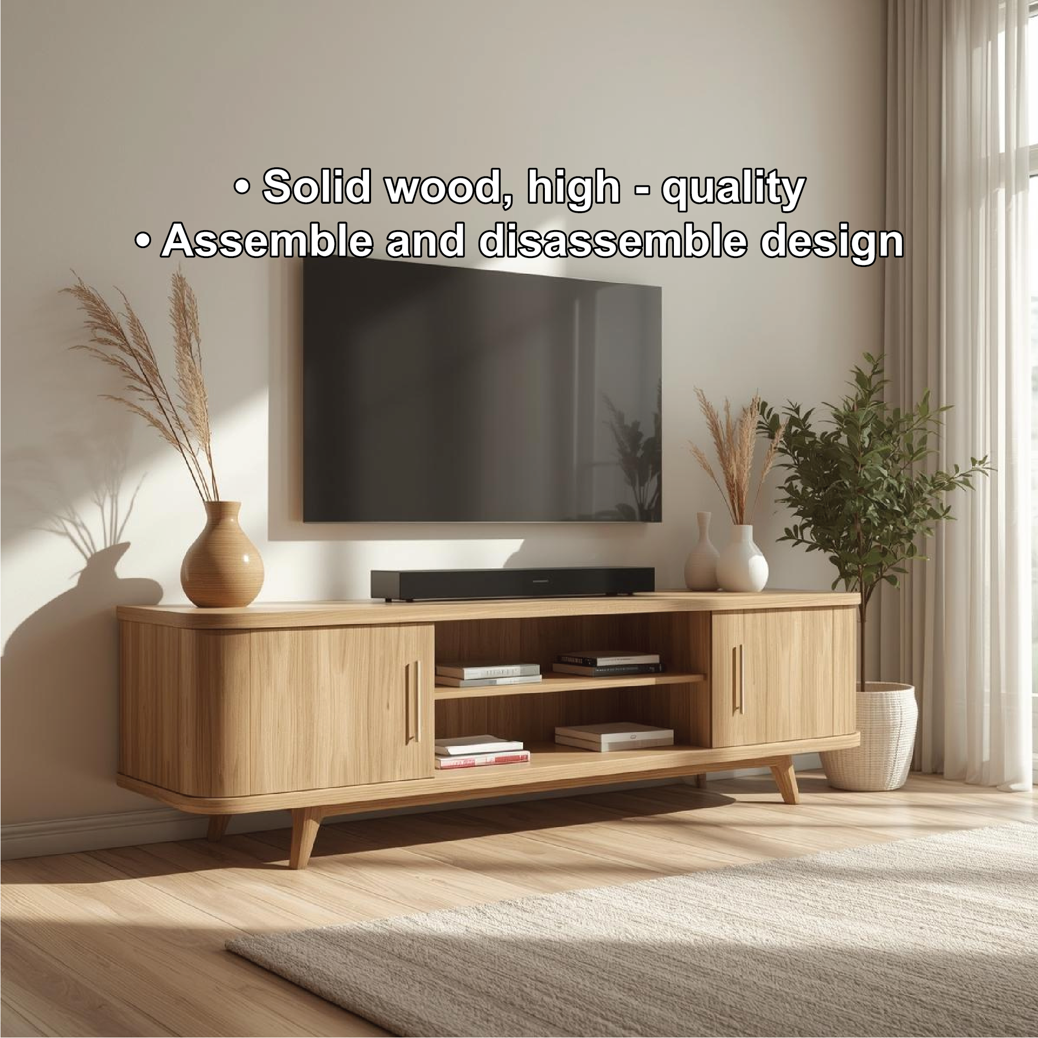 Mid Century Solid Wood TV Stand Modern Media Console Long Entertainment Center Cabinet