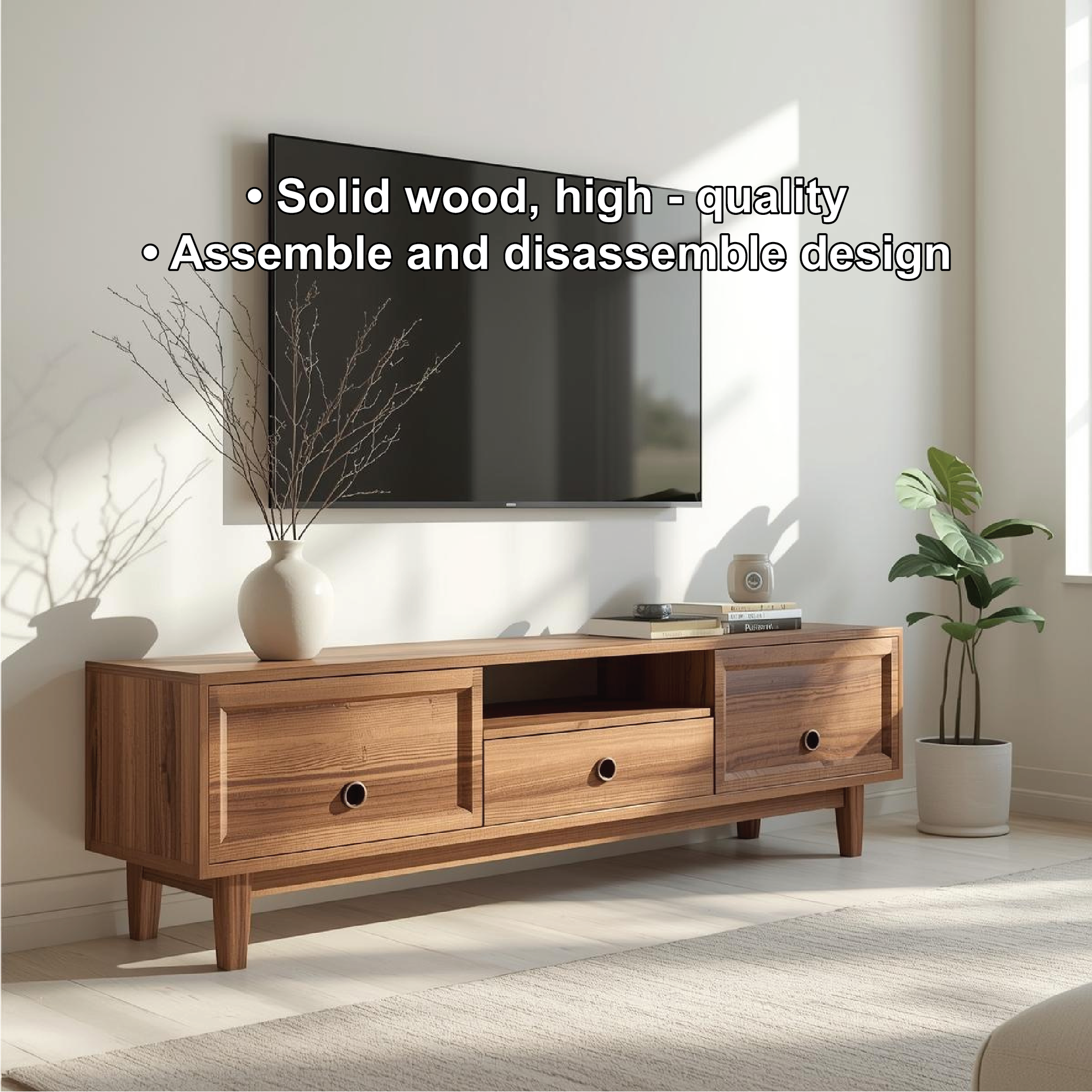 Mid Century Solid Wood TV Stand Modern Media Console Entertainment Center Cabinet