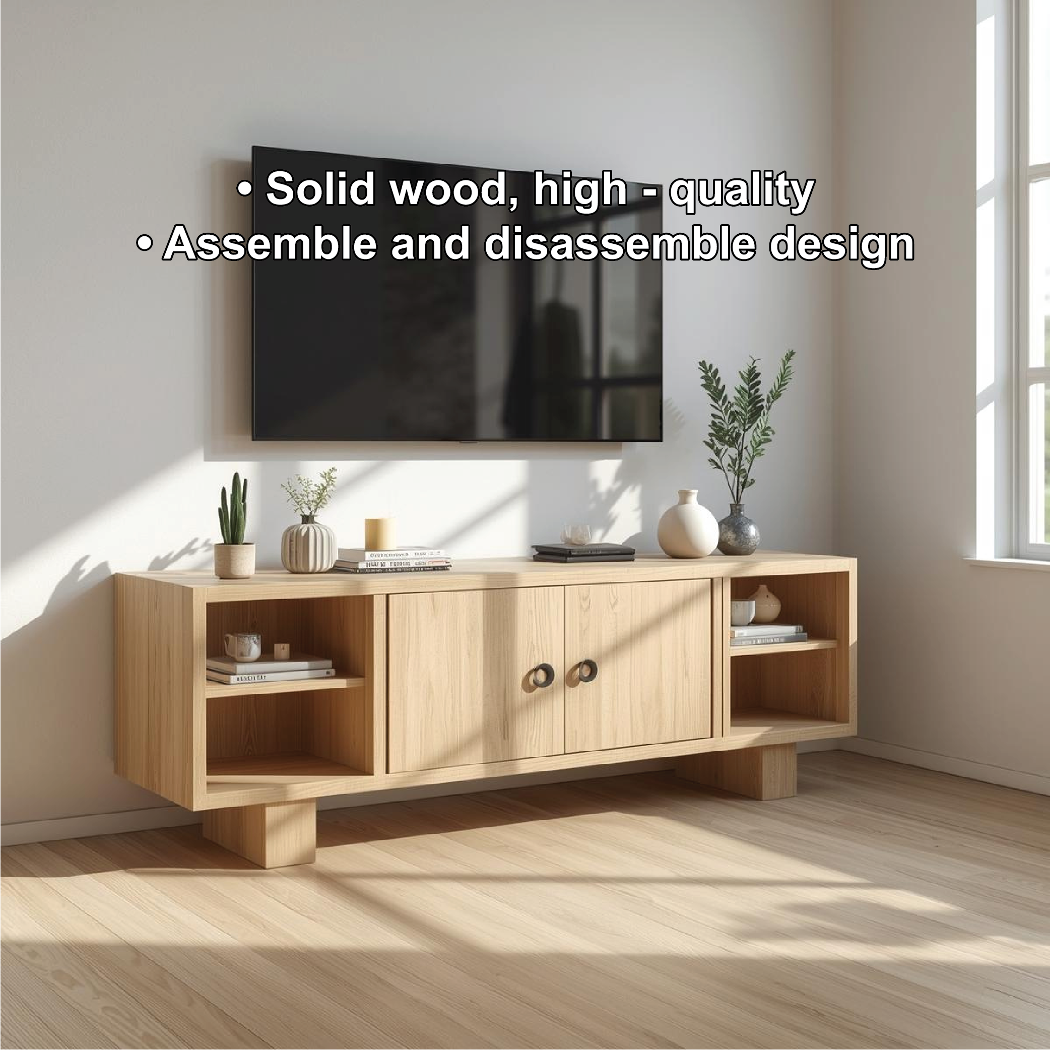 Mid Century Solid Wood TV Stand Modern Media Console Entertainment Center Storage Cabinet