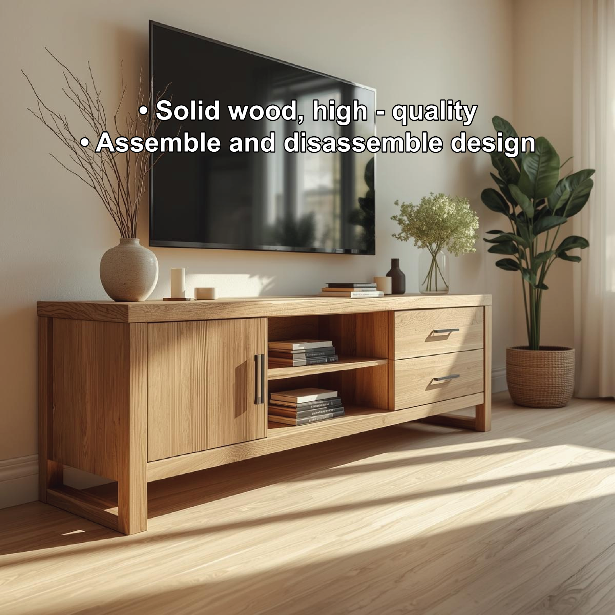 Mid Century Solid Wood TV Stand Modern Media Console Long Entertainment Center Cabinet