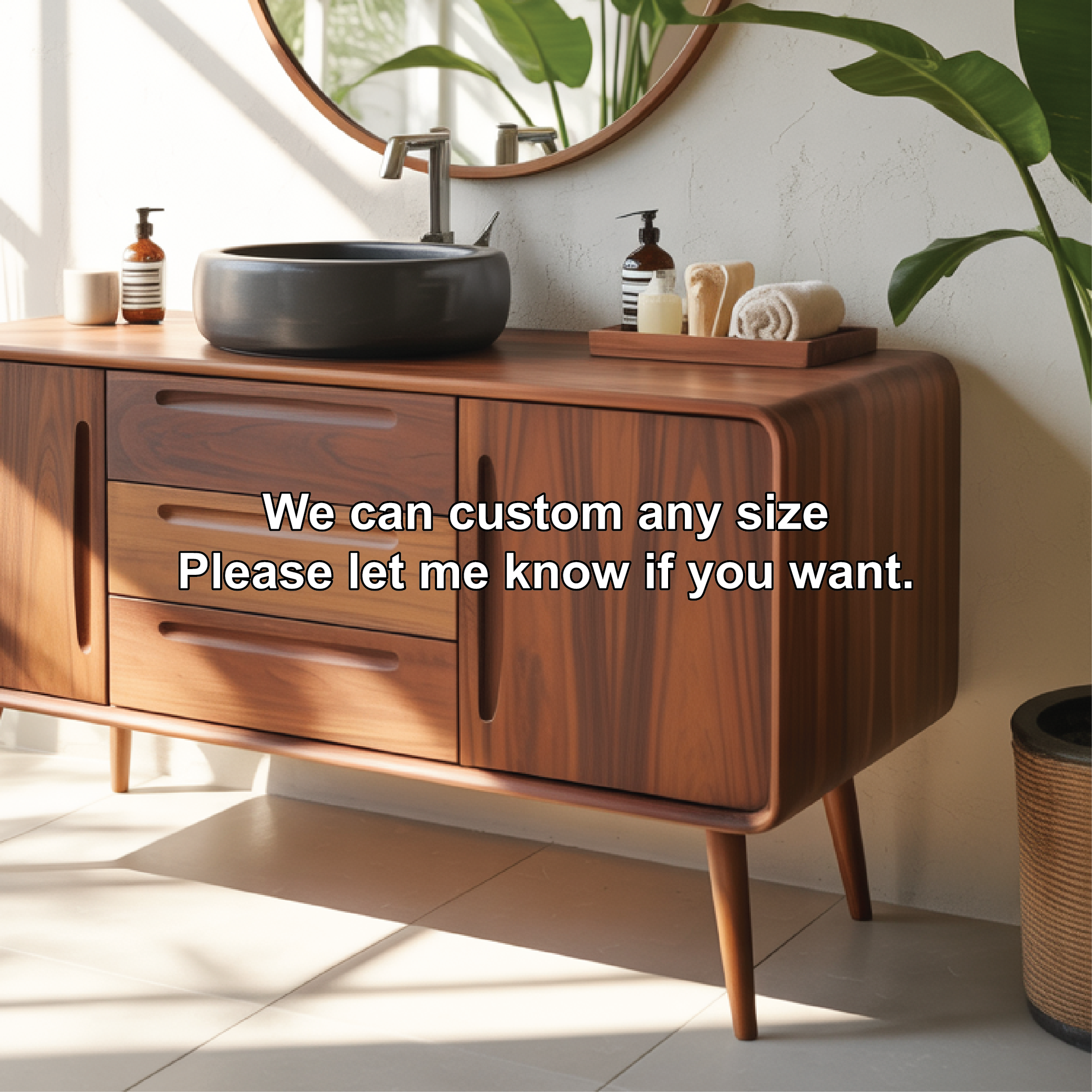 Mid Century Modern Solid Wood Bathroom Vanity Cabinet With Drawers And Doors