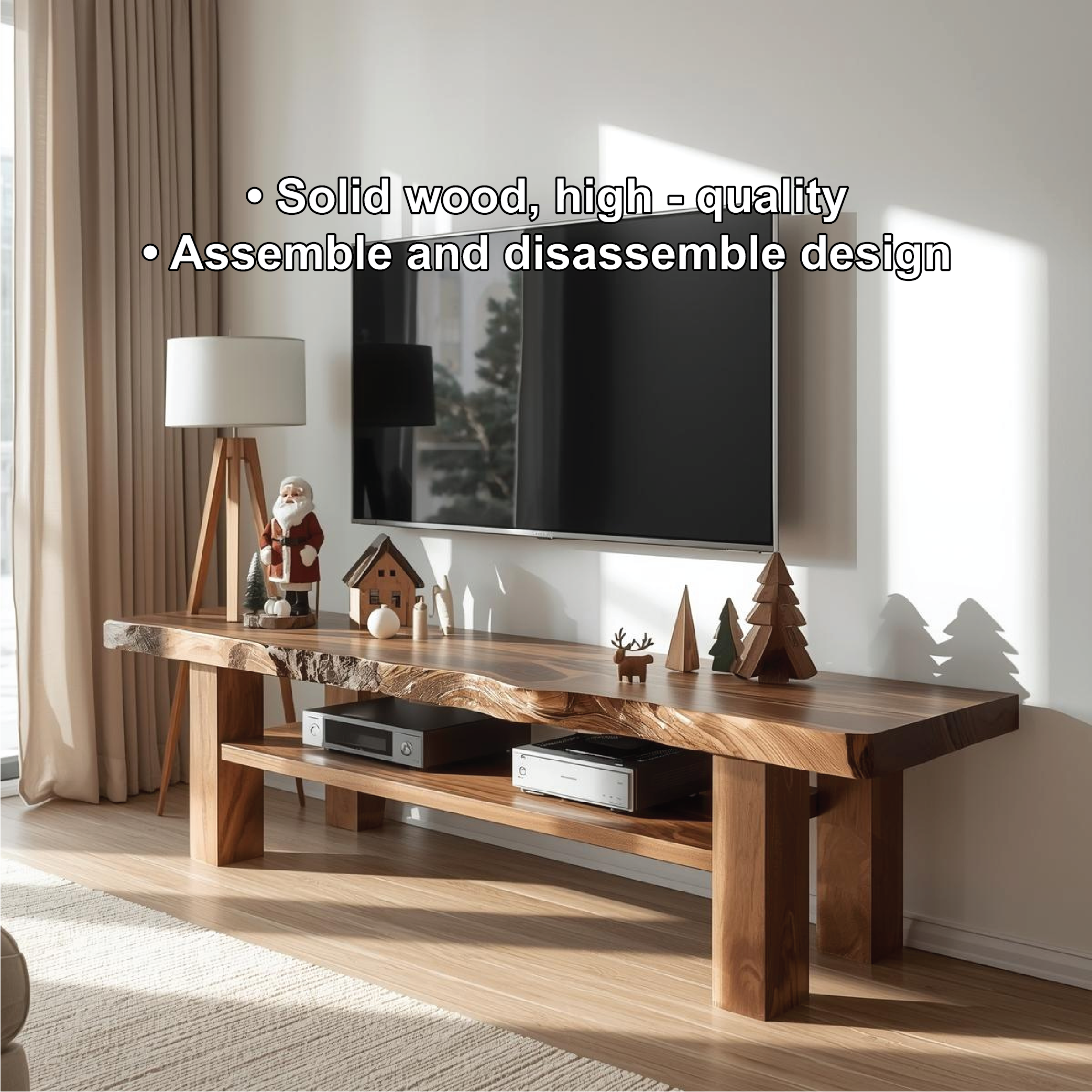 Live Edge Solid Wood TV Stand Rustic Wood Media Console Modern Entertainment Center