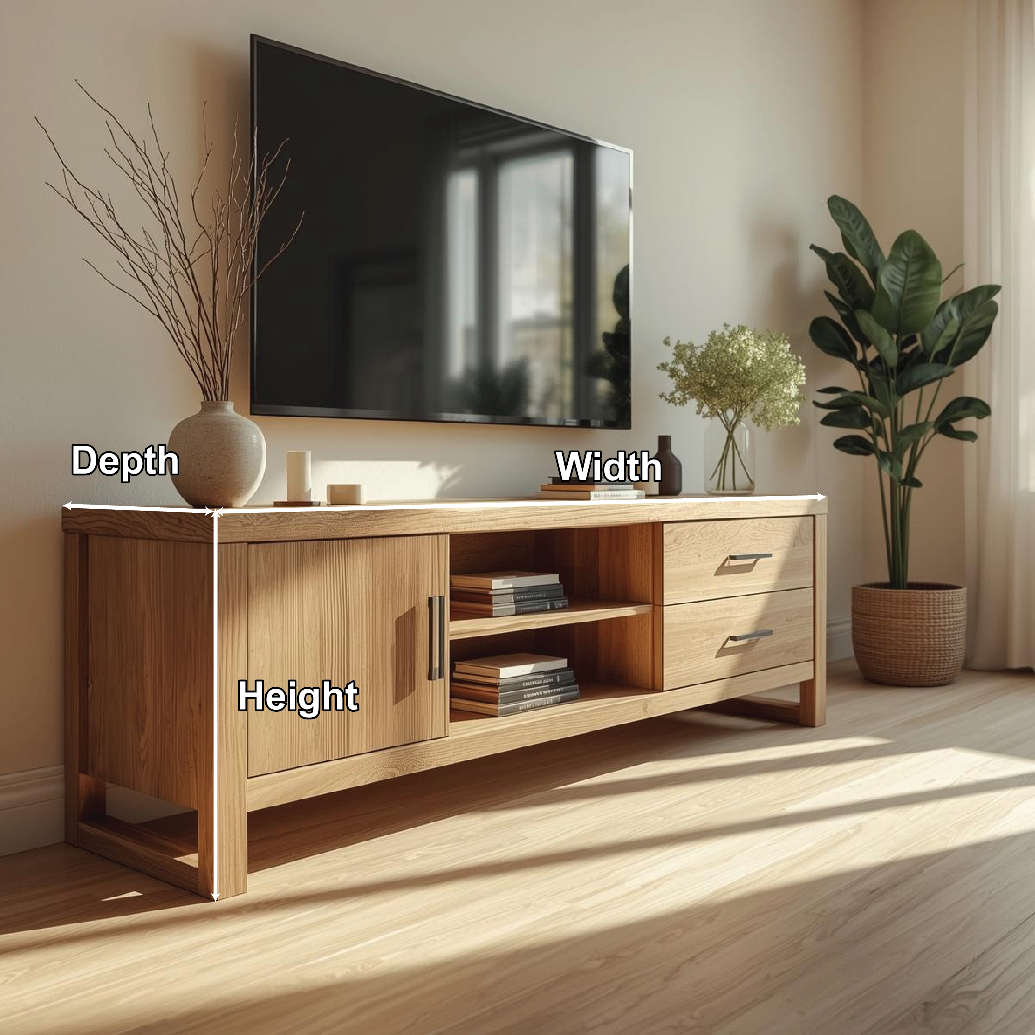 Mid Century Solid Wood TV Stand Modern Media Console Long Entertainment Center Cabinet