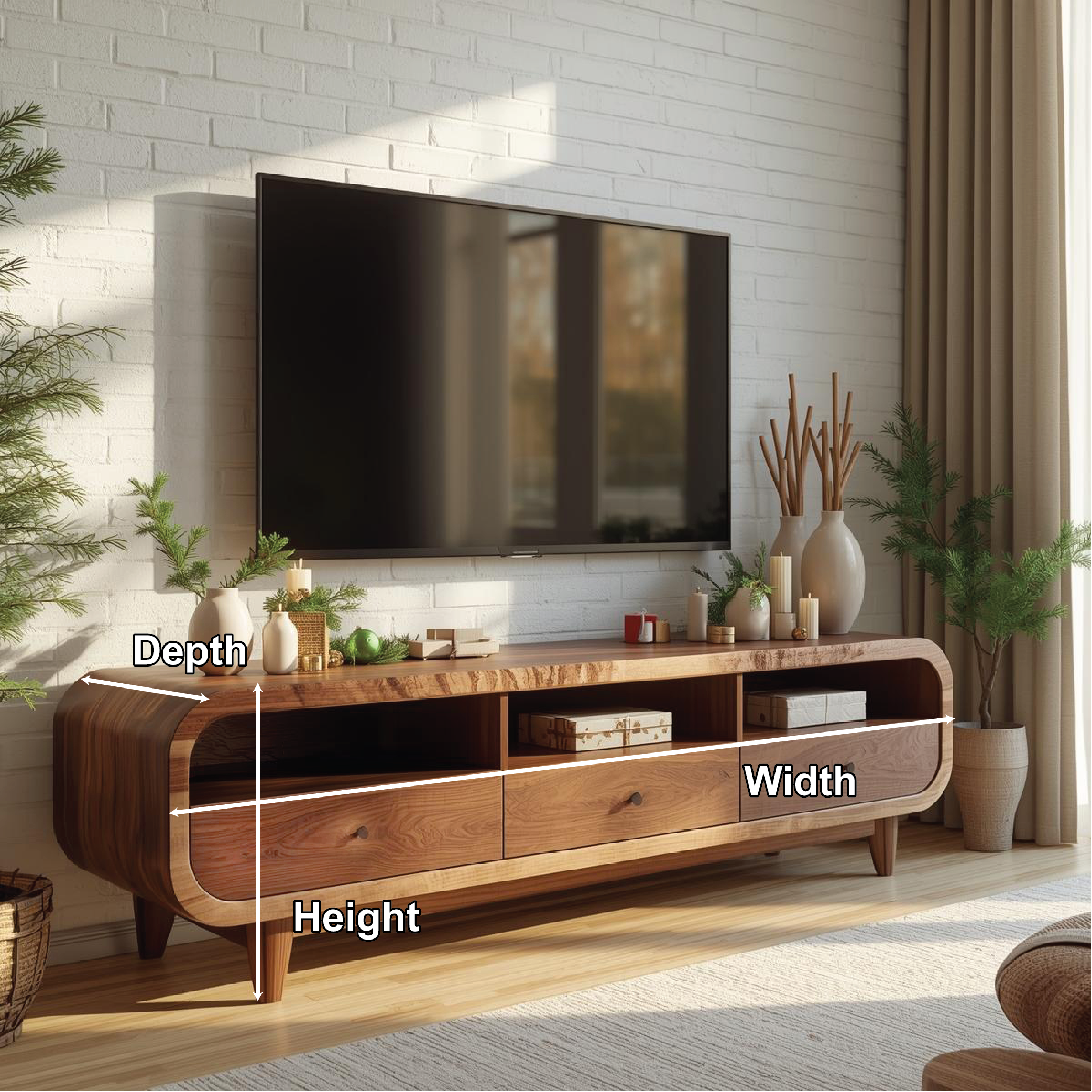 Mid Century Walnut TV Stand Solid Wood Media Console Modern Entertainment Center Cabinet