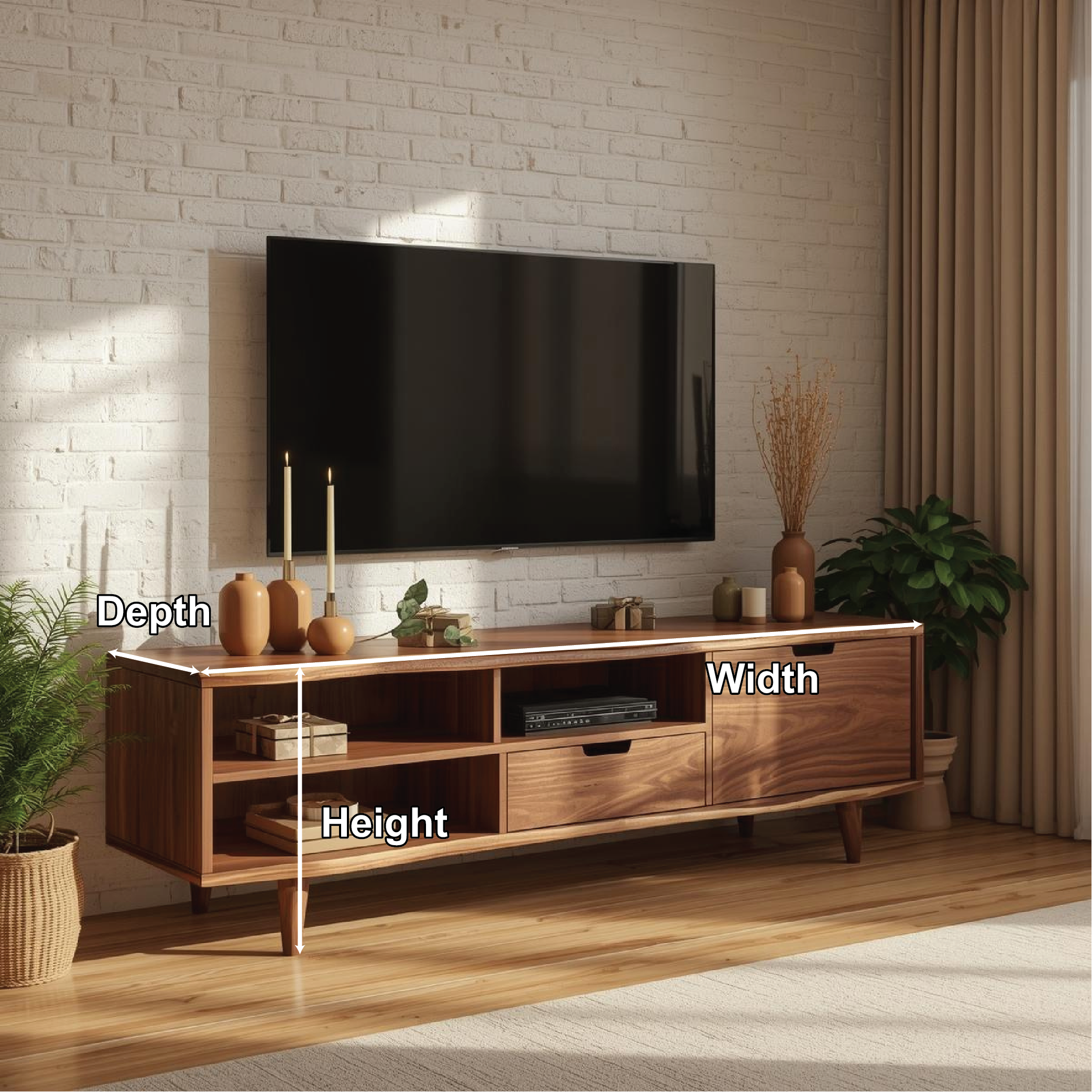 Solid Wood TV Stand Mid Century Media Console Modern Entertainment Center Cabinet