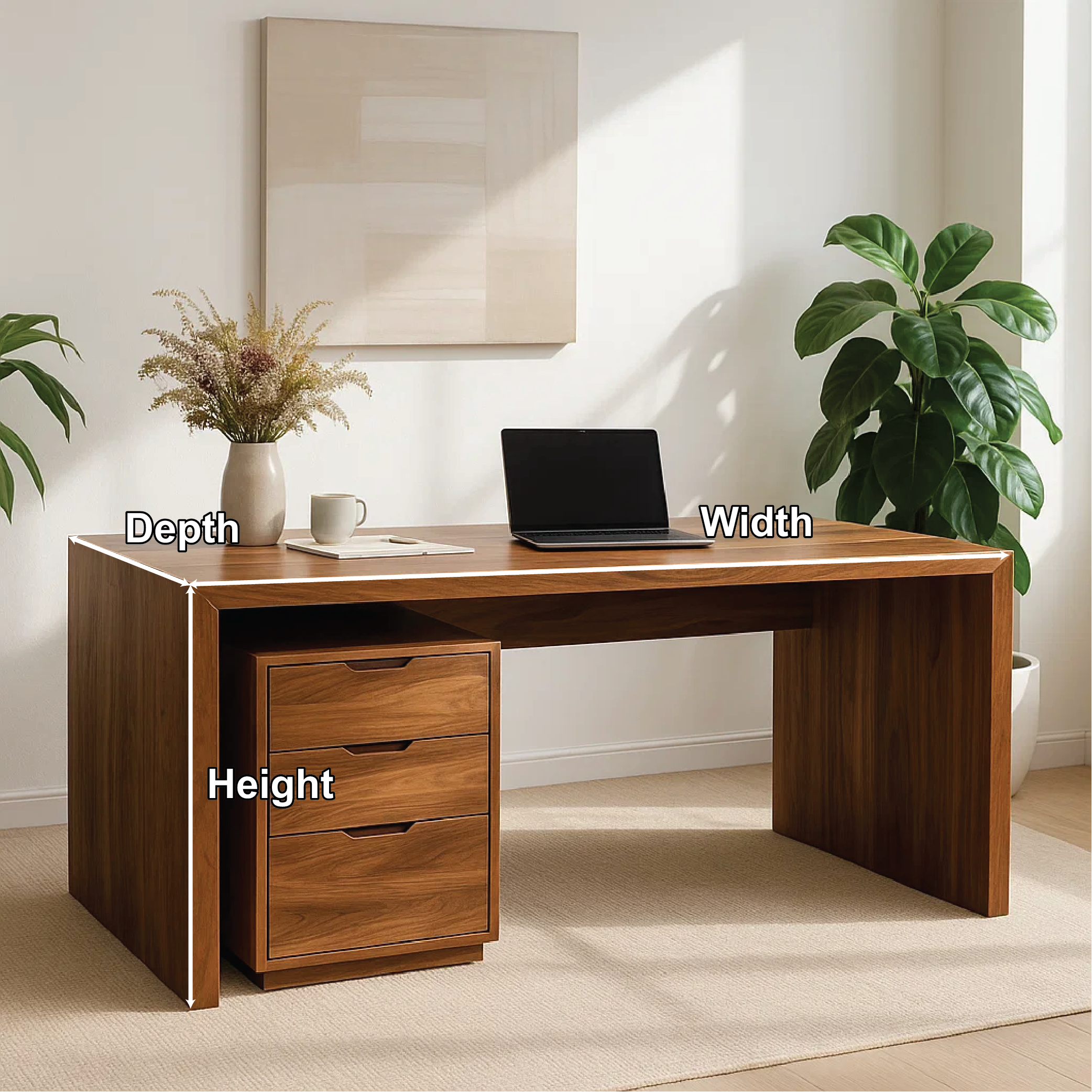 Modern Solid Wood Desk with 3 Drawer Storage Minimalist Home Office Writing Table