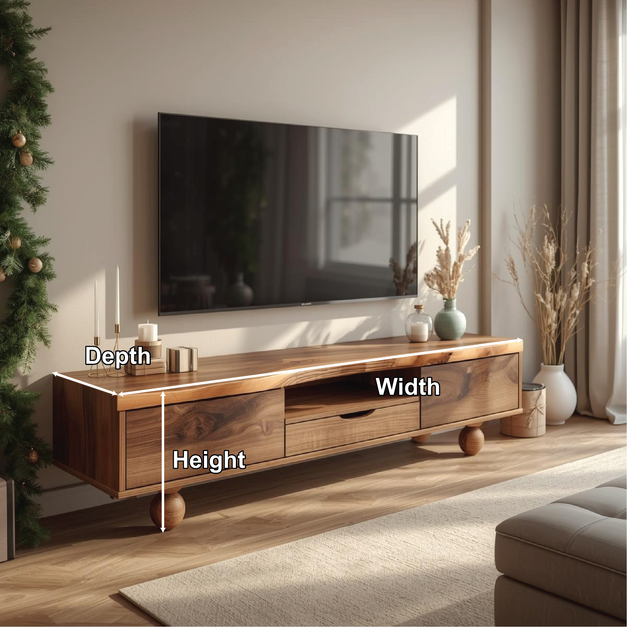 Mid Century Solid Wood TV Stand Modern Media Console Long Entertainment Center Cabinet