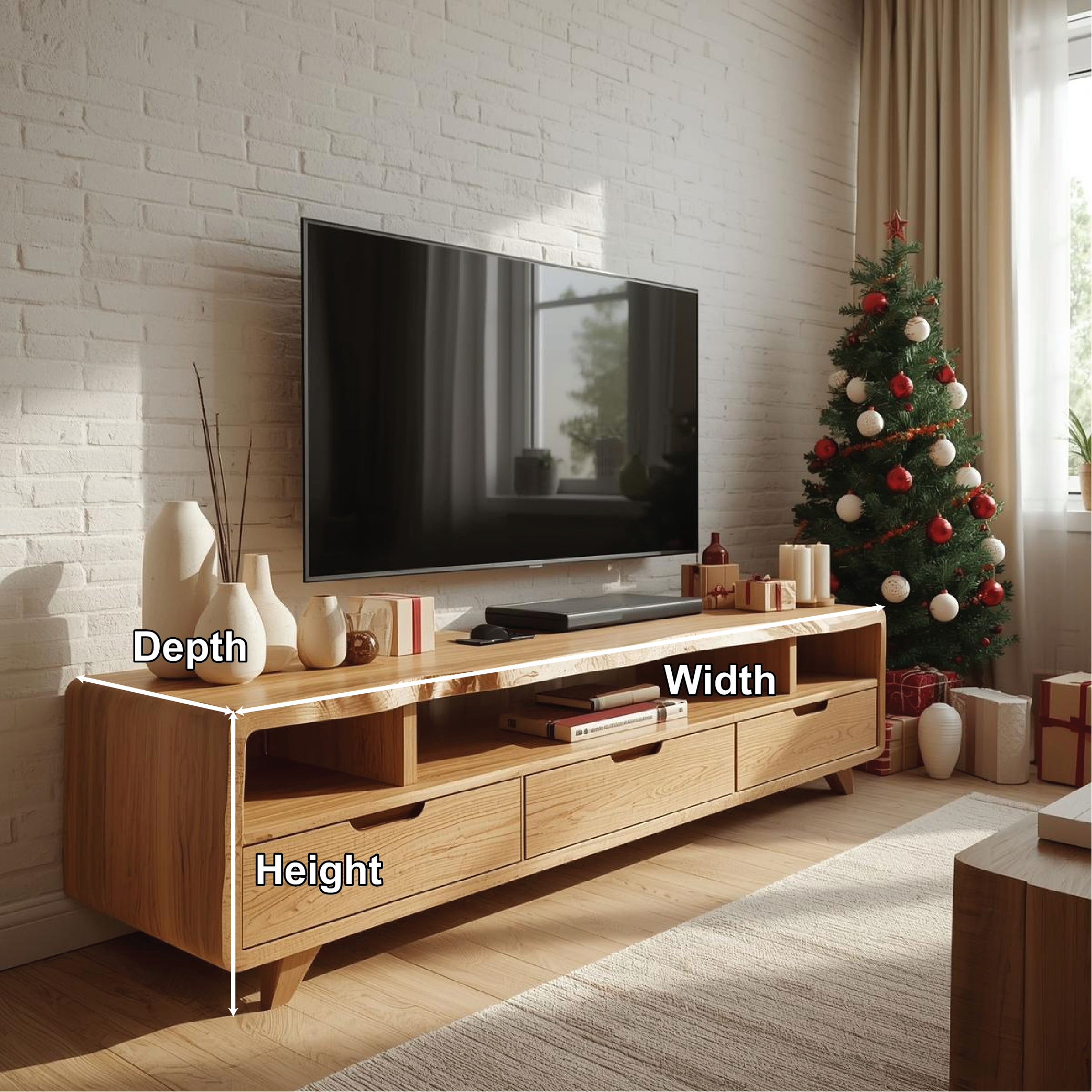 Mid Century Solid Wood Television Stand Walnut Media Console with Drawers Living Room Storage