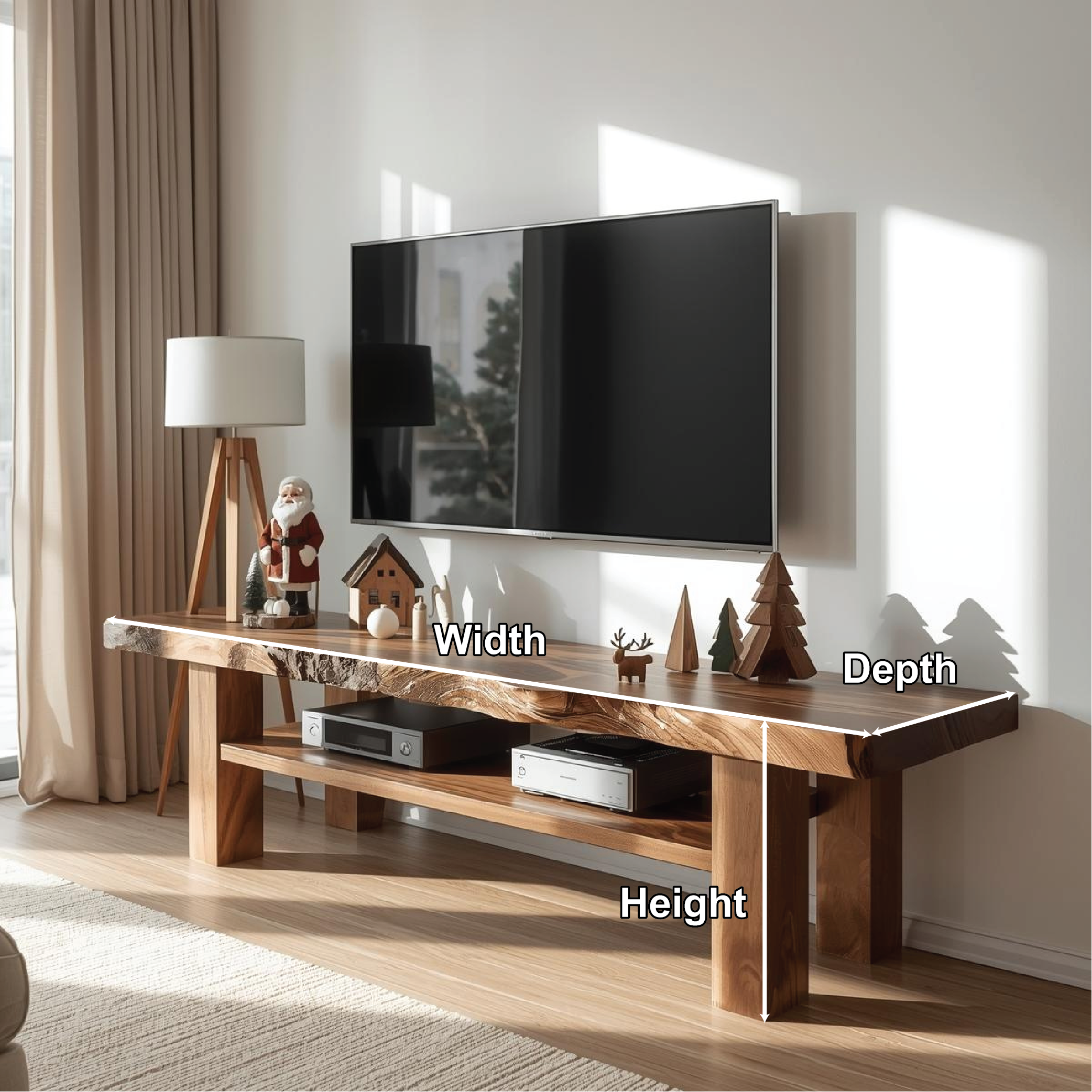 Live Edge Solid Wood TV Stand Rustic Wood Media Console Modern Entertainment Center