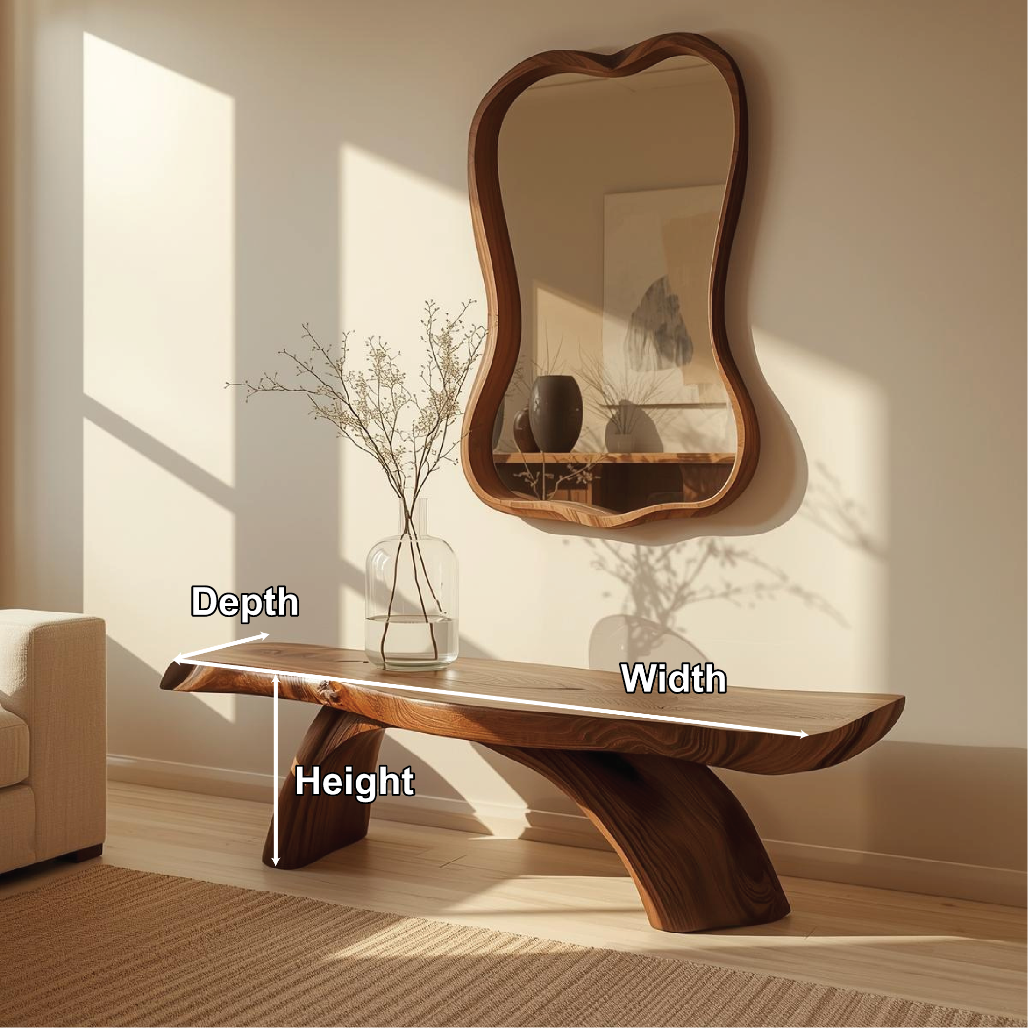 Handcrafted Solid Wood Entryway Bench with Curved Live Edge Design for Modern Natural Interiors