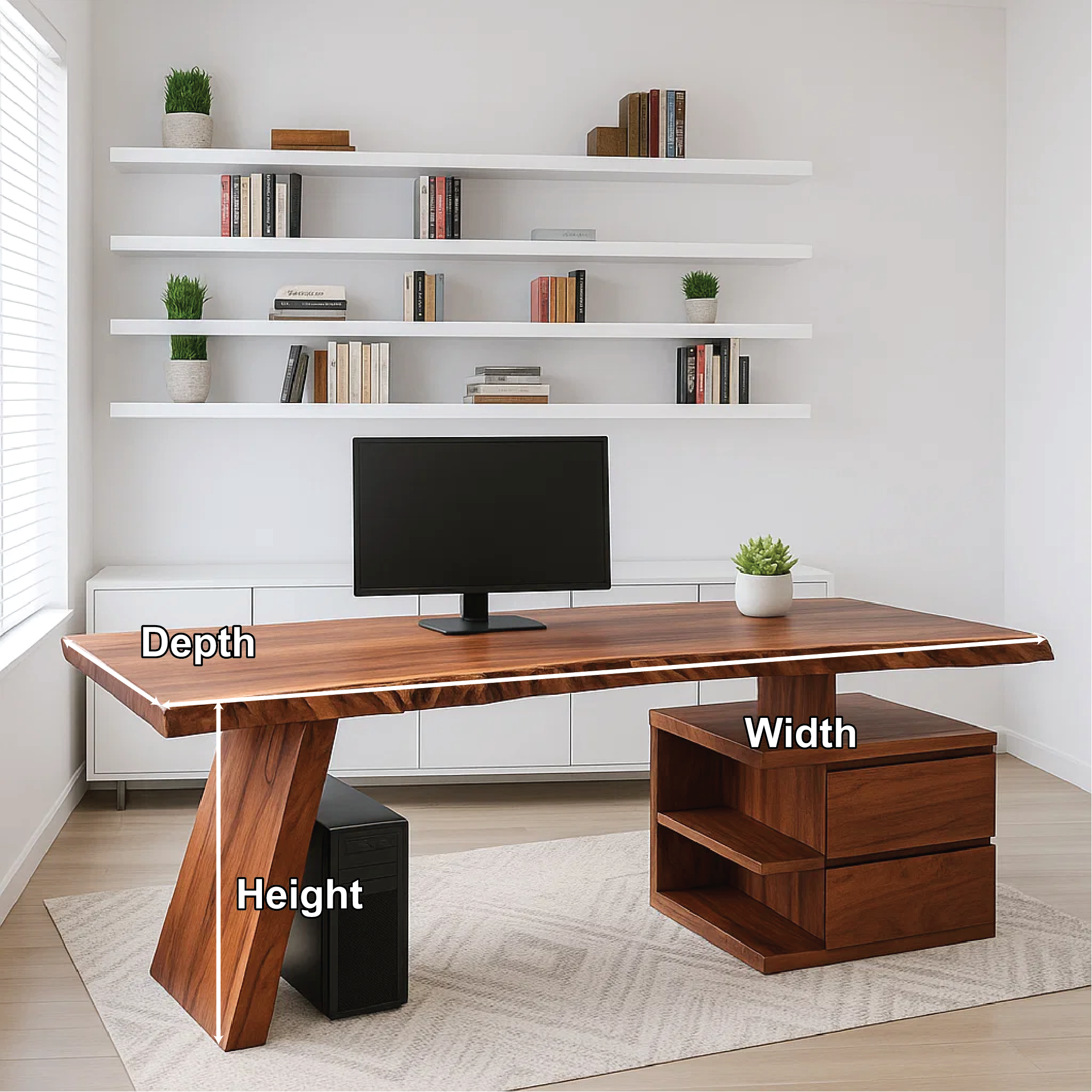 Live Edge Office Desk with Drawer Storage Modern Writing Computer Desk Solid Design