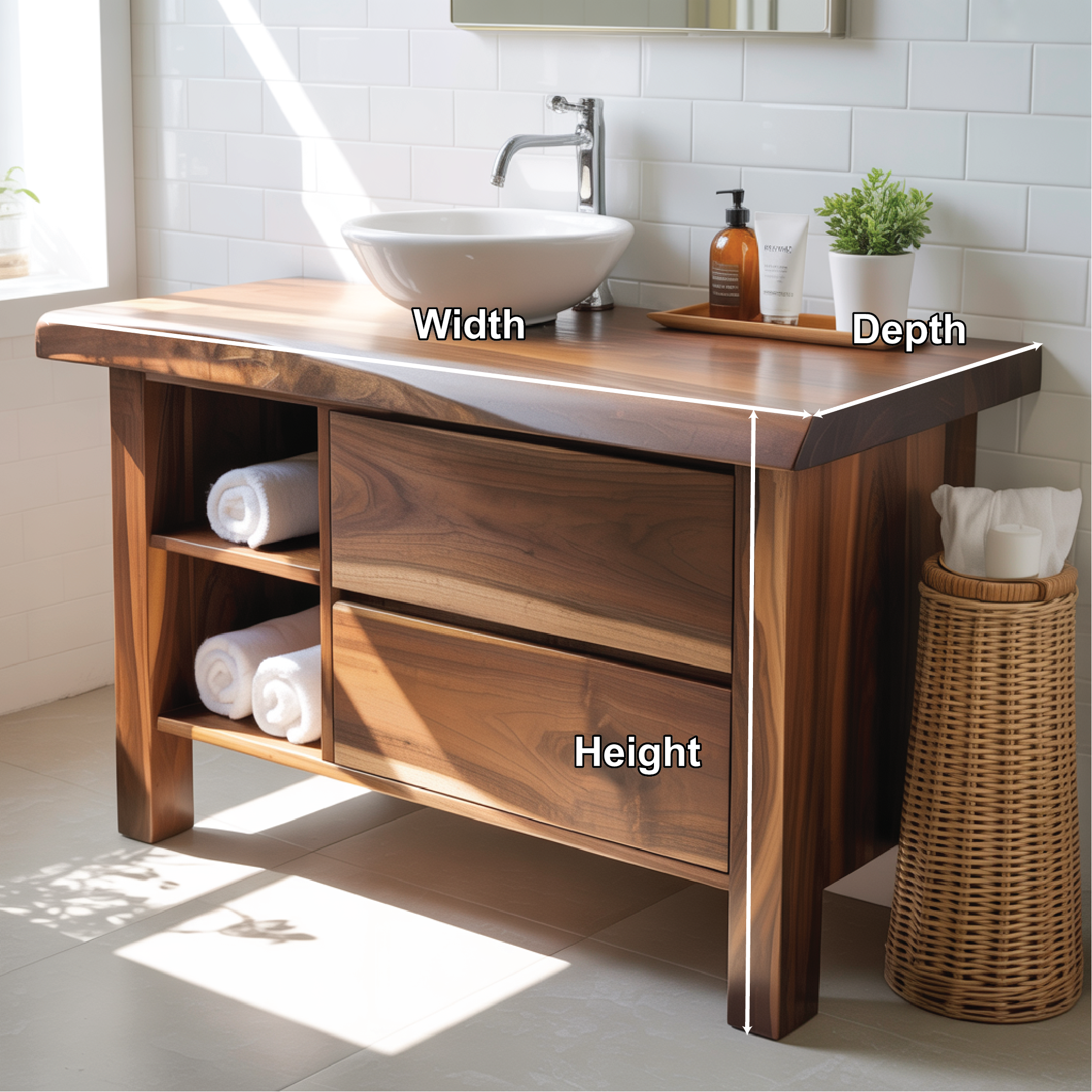 Modern Solid Wood Bathroom Vanity Cabinet With Drawers And Open Shelf