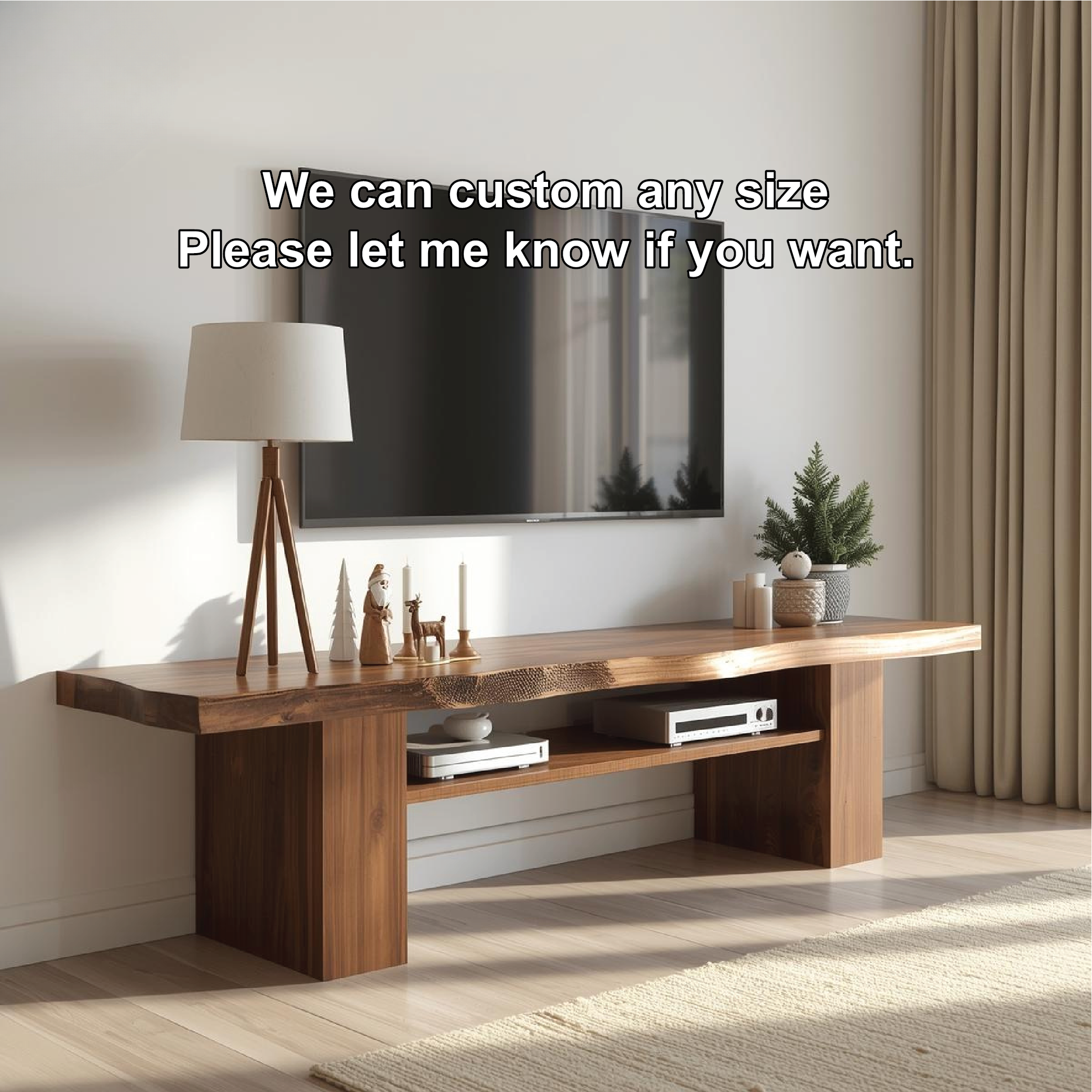 Live Edge Solid Wood TV Stand Rustic Media Console Modern Entertainment Center Table