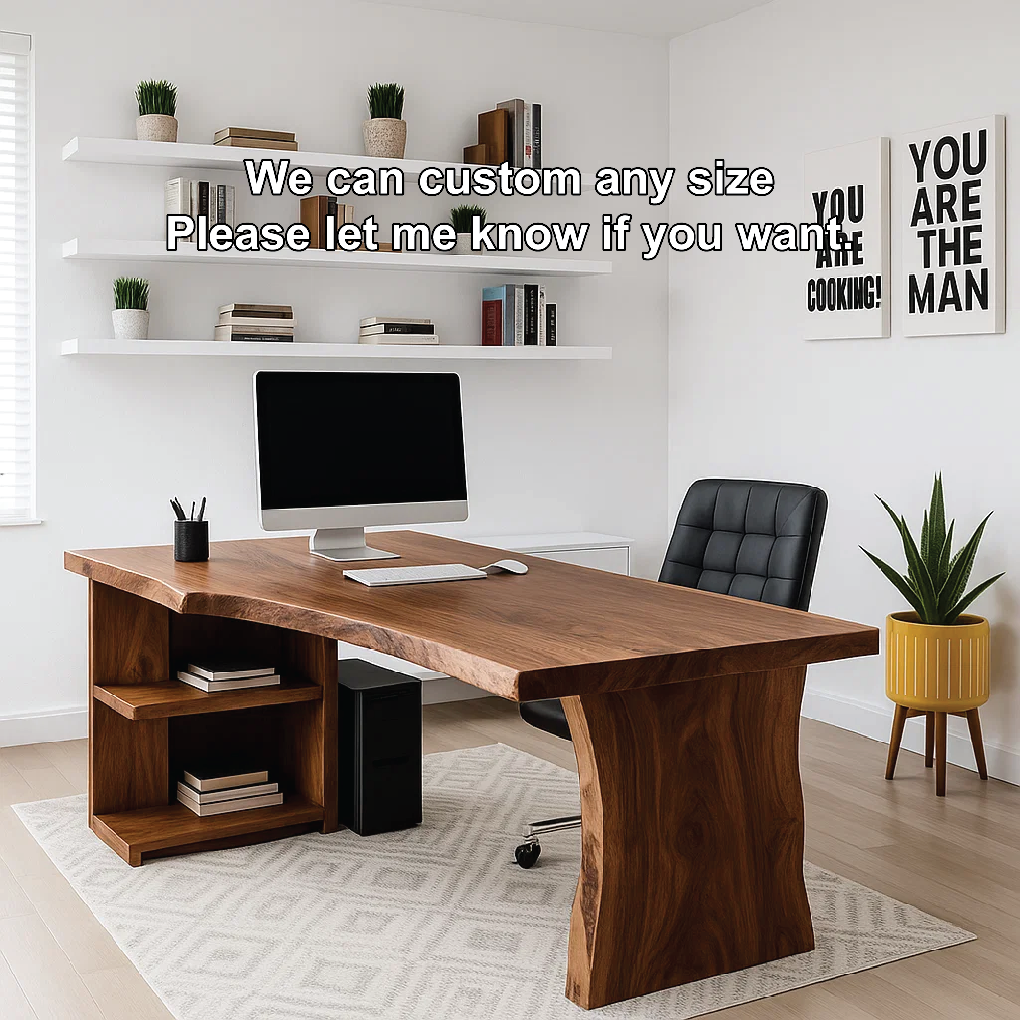 Live Edge Executive Desk Modern Office Desk With Storage Large Writing Computer Desk