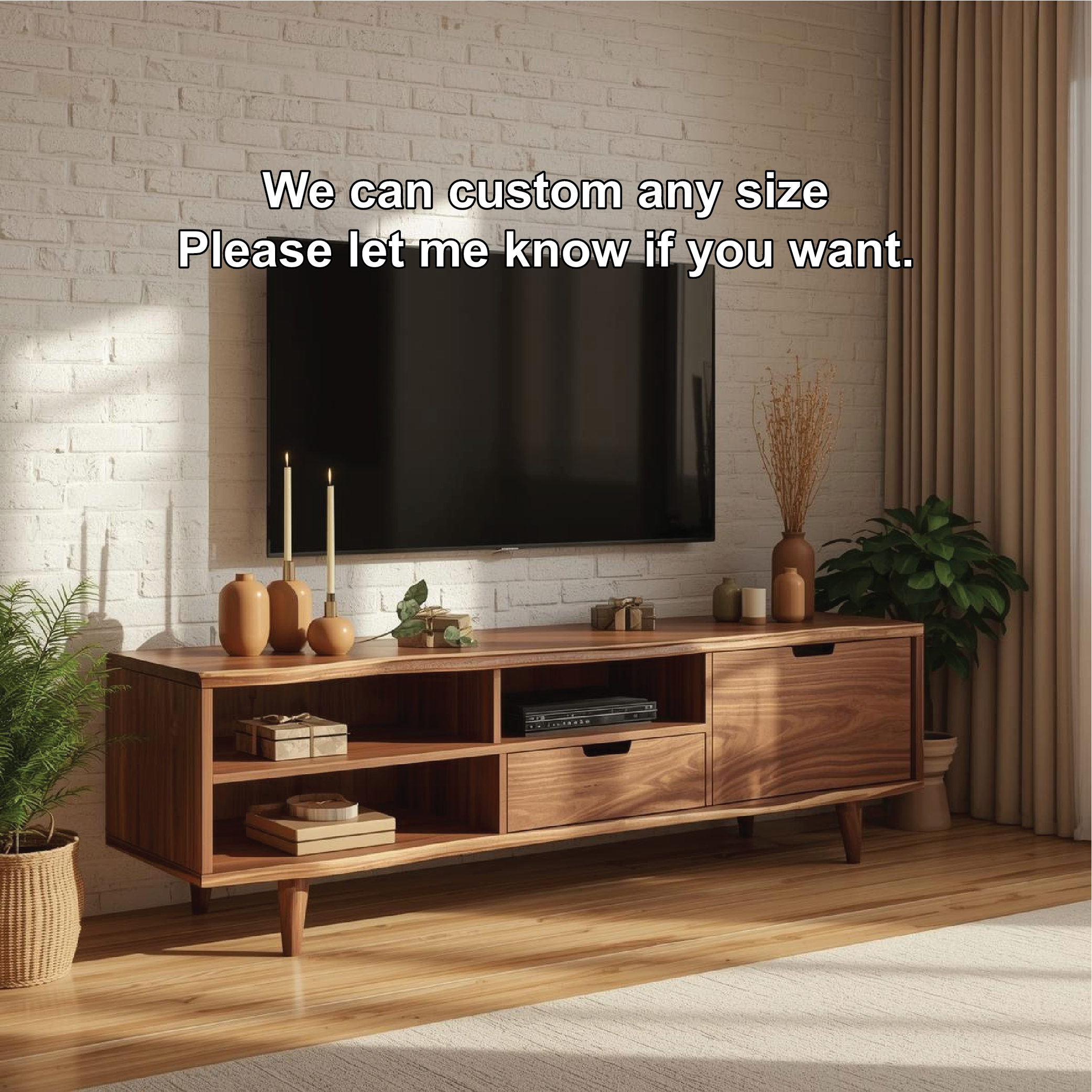 Solid Wood TV Stand Mid Century Media Console Modern Entertainment Center Cabinet