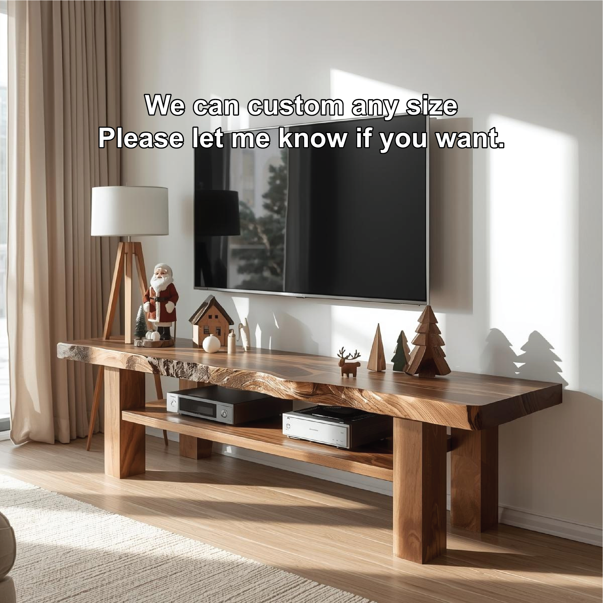 Live Edge Solid Wood TV Stand Rustic Wood Media Console Modern Entertainment Center