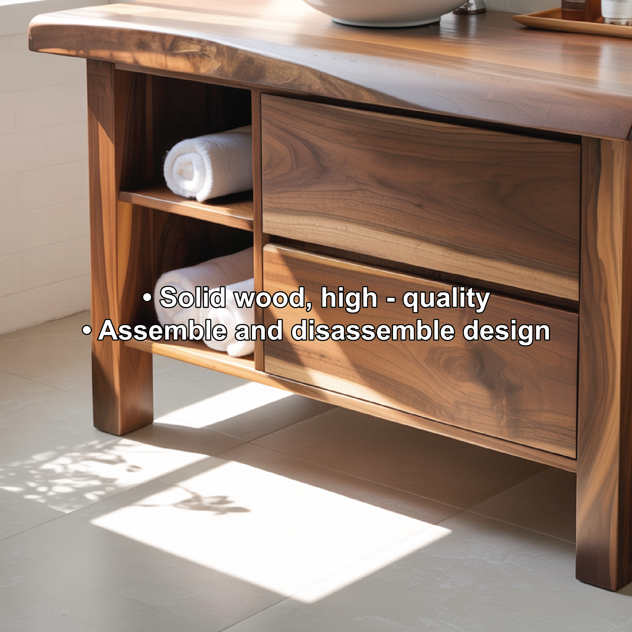 Modern Solid Wood Bathroom Vanity Cabinet With Drawers And Open Shelf
