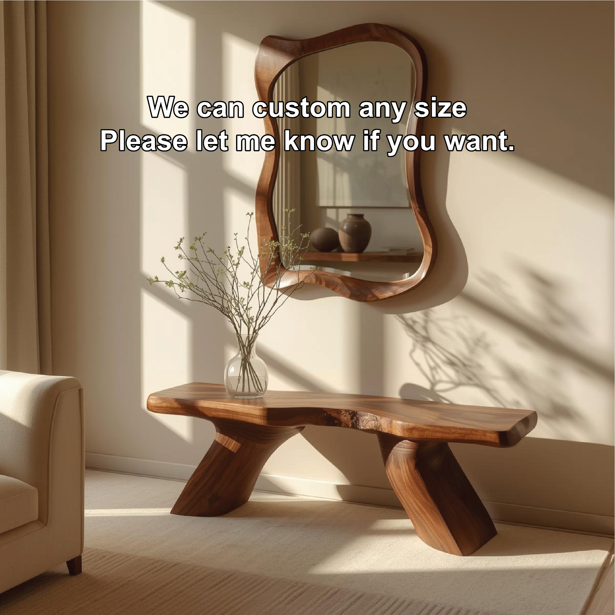 Solid Wood Entryway Bench with Sculptural Legs, Handmade Modern Hallway Seat