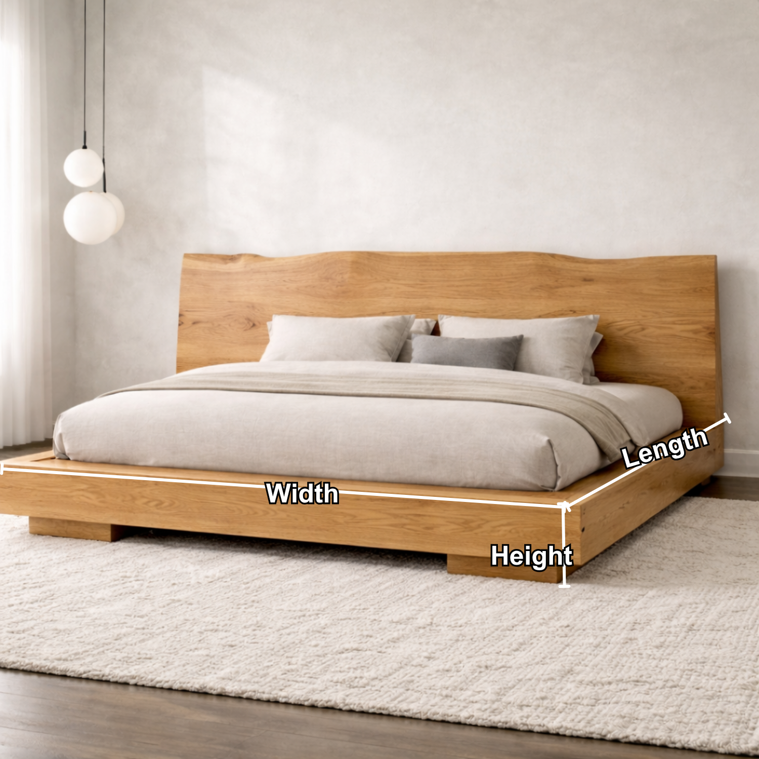 Modern Solid Wood Platform Bed Frame with Curved Headboard and Low Profile Base
