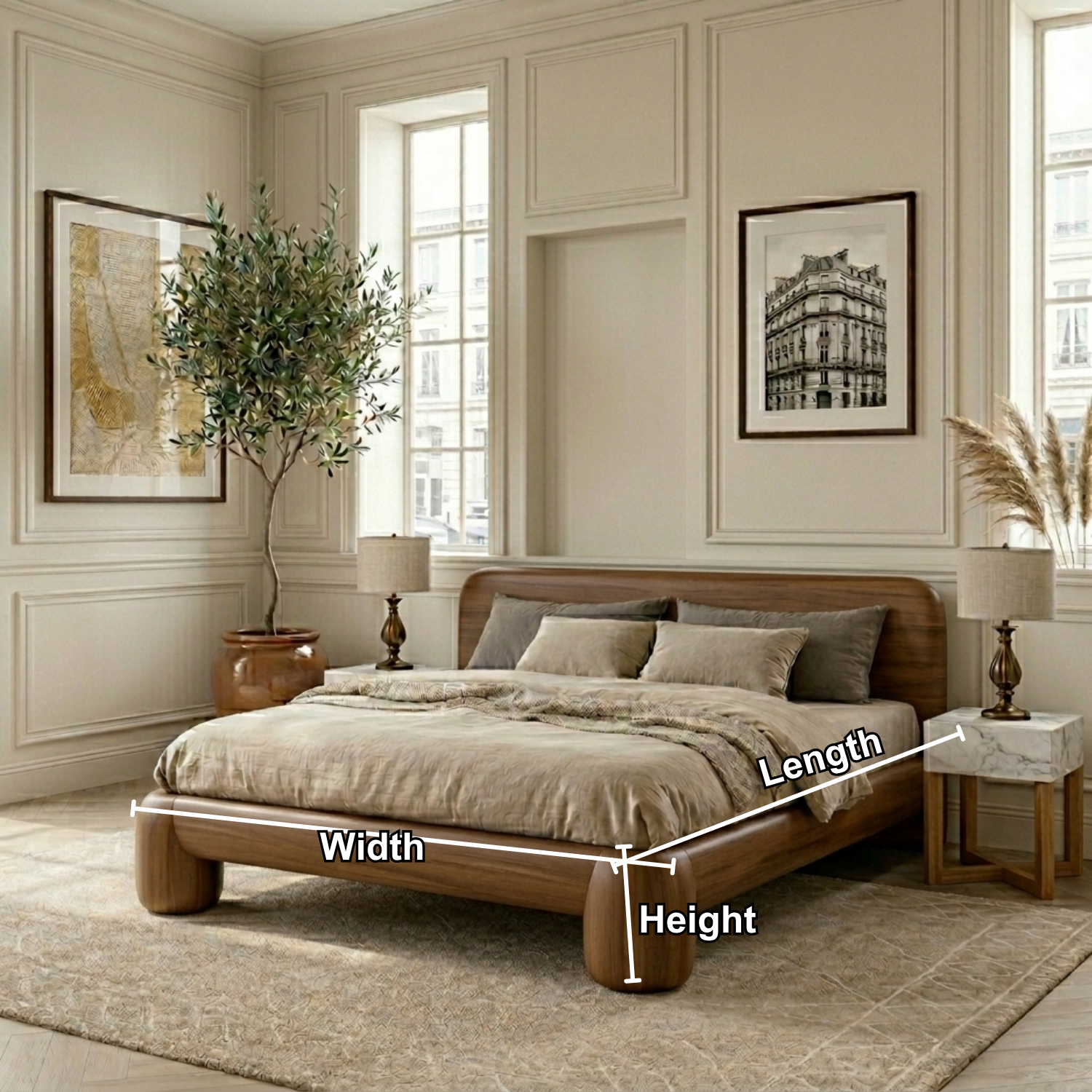 Solid Wood Platform Bed Frame with Rounded Corners and Sculpted Legs