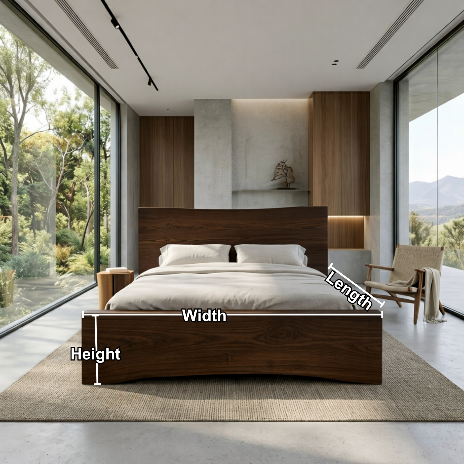 Curved Solid Wood Platform Bed Frame with Sculpted Footboard Design