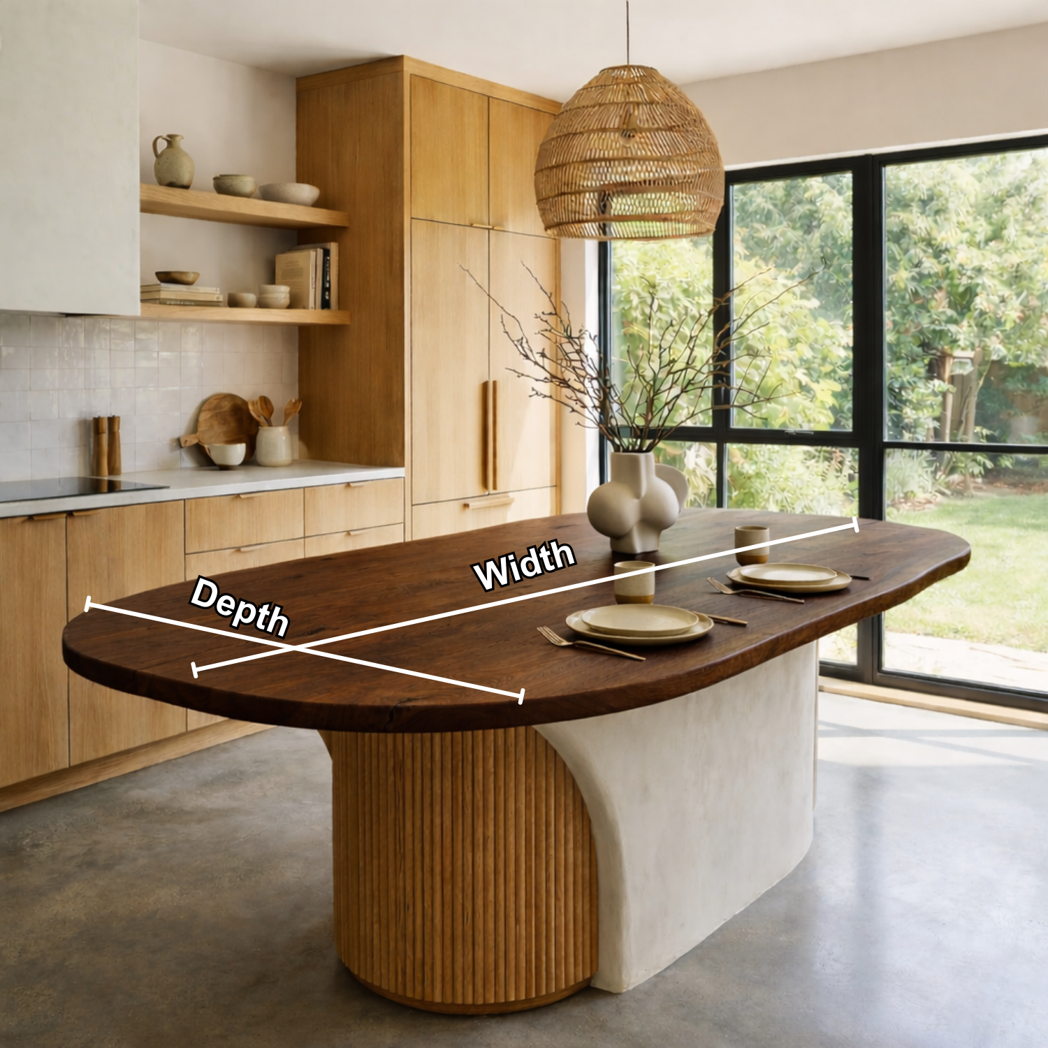 Solid Wood Oval Kitchen Island Countertop with Smooth Curved Edge Design
