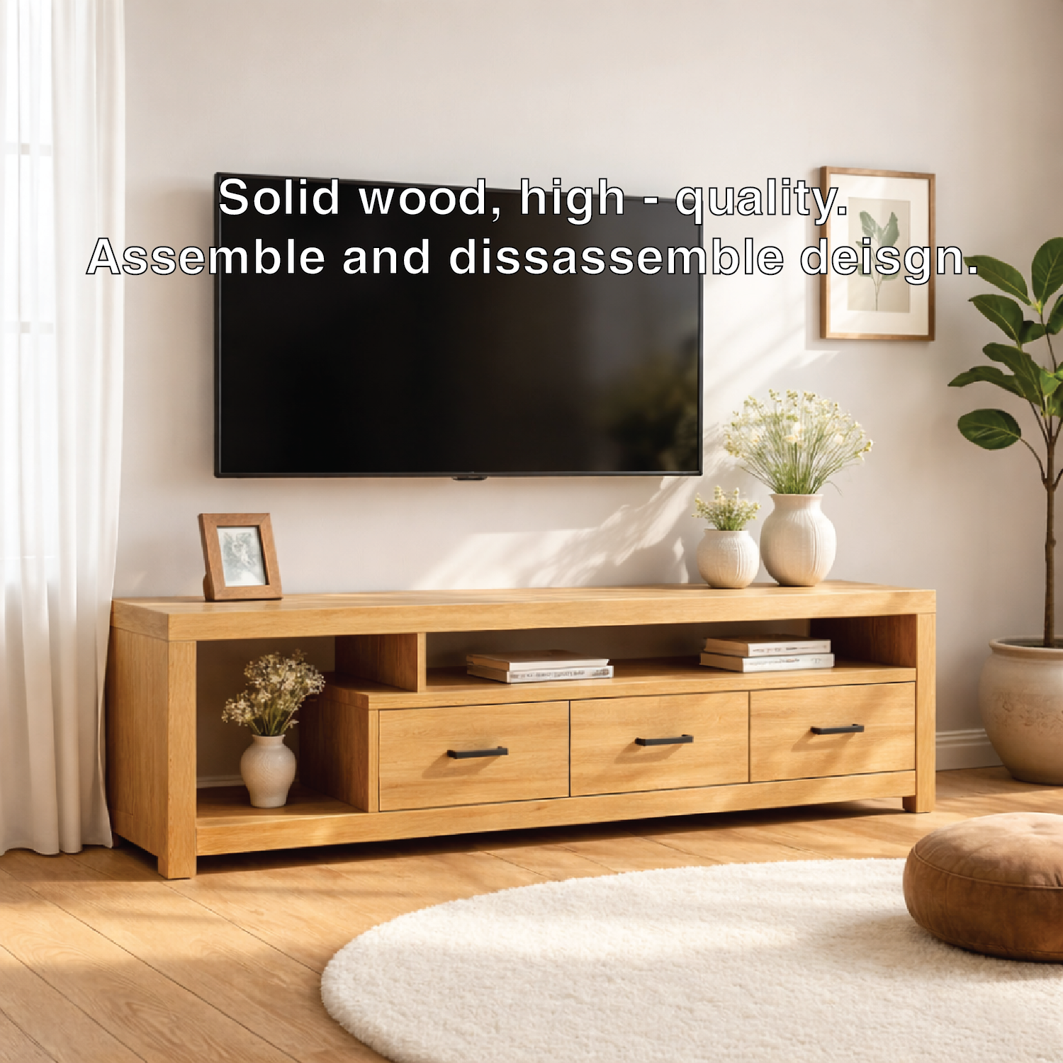 Modern Wood TV Stand With Drawers and Open Shelf Long Media Console Entertainment Center