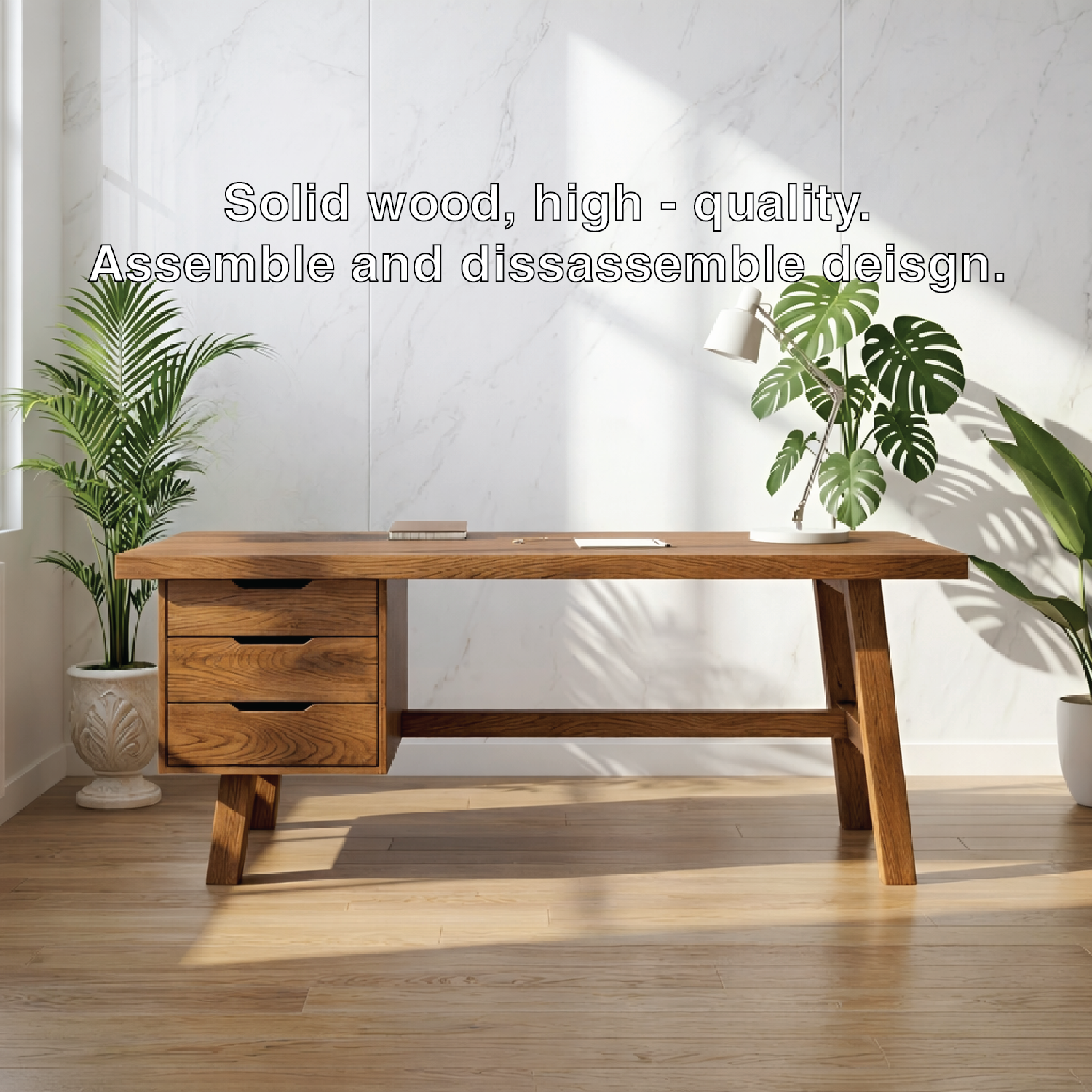 Modern Writing Desk with Drawers Minimal Home Office Desk Wooden Style Workstation Table