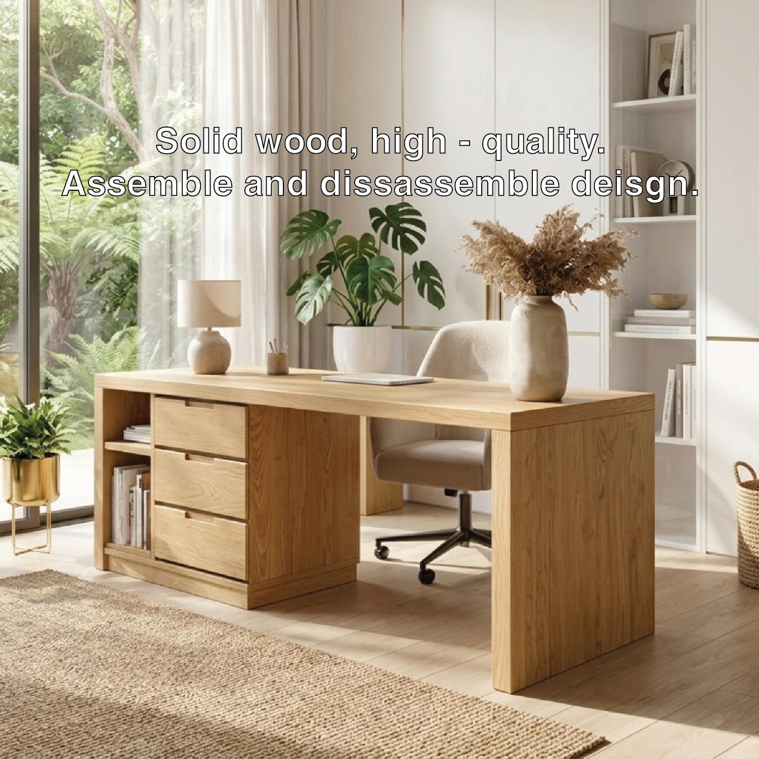 Modern Executive Desk with Drawers Storage Home Office Table Large Writing Workstation