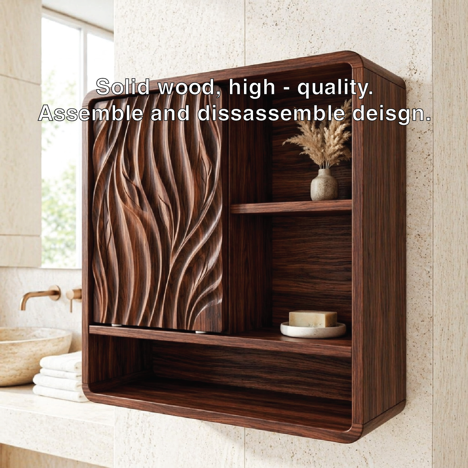 Floating Bathroom Cabinet, Modern Carved Wall Mounted Vanity Storage Organizer Unit