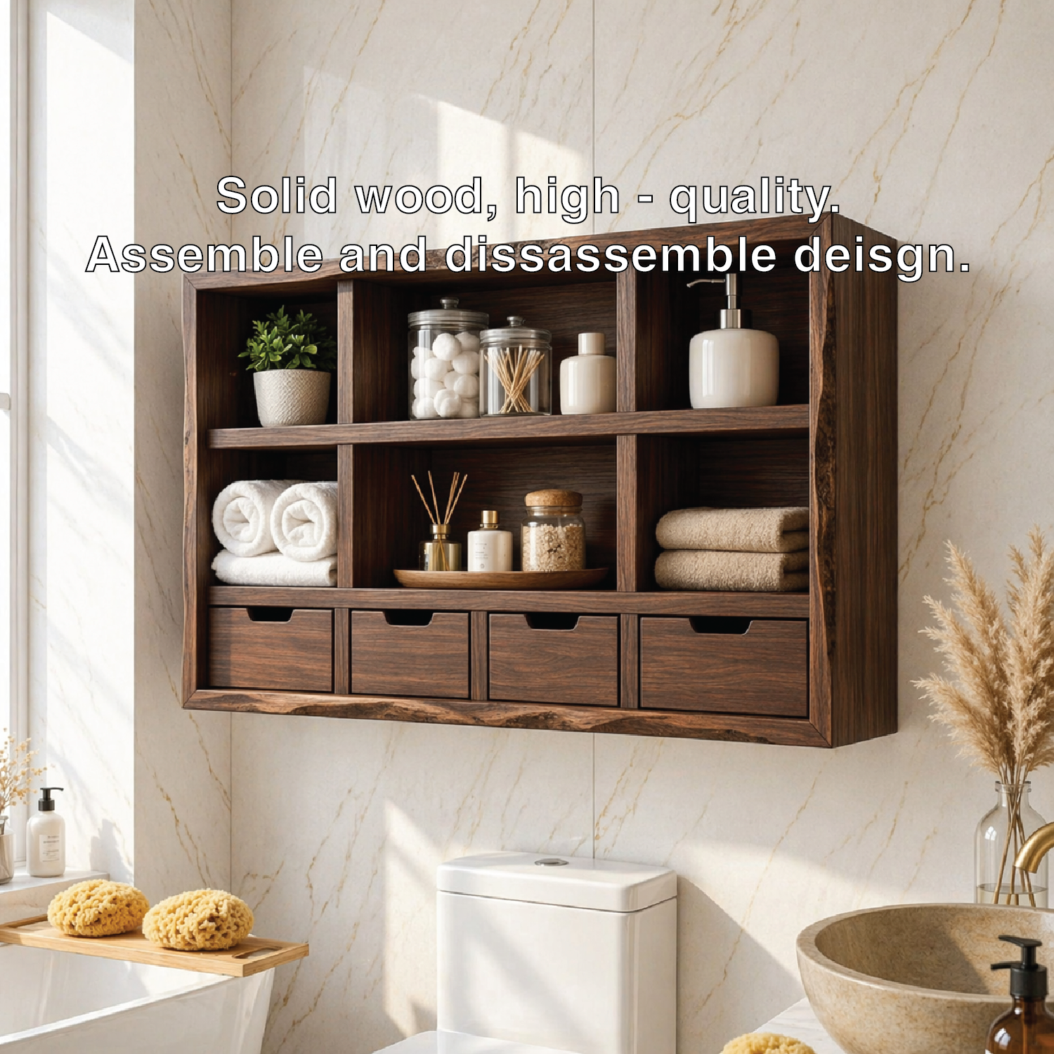 Floating Bathroom Cabinet, Wall Mounted Vanity Organizer With Drawers and Shelves