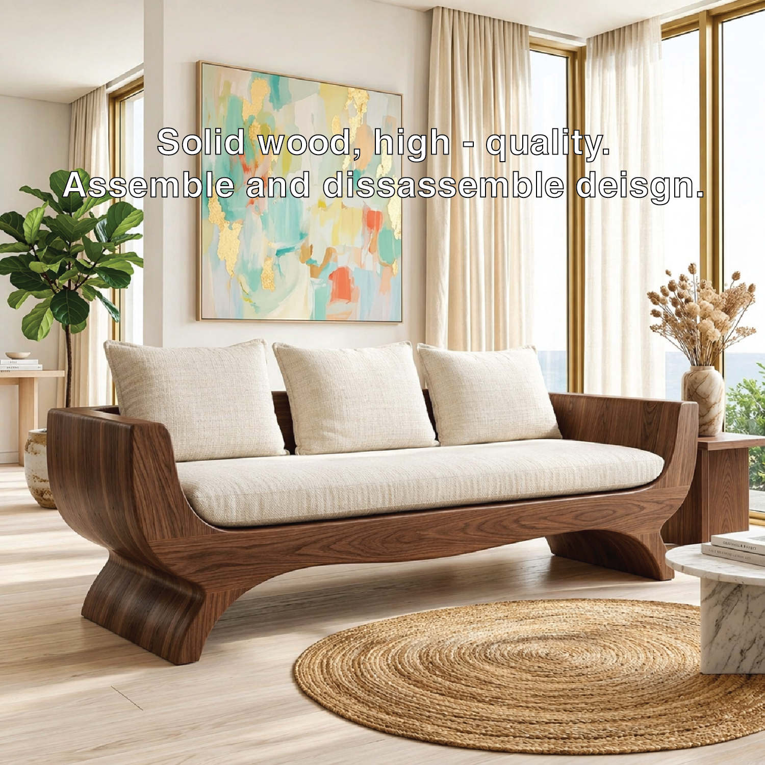 Modern Upholstered Curved Sofa, Sculptural Accent Seating for Elegant Home Interiors