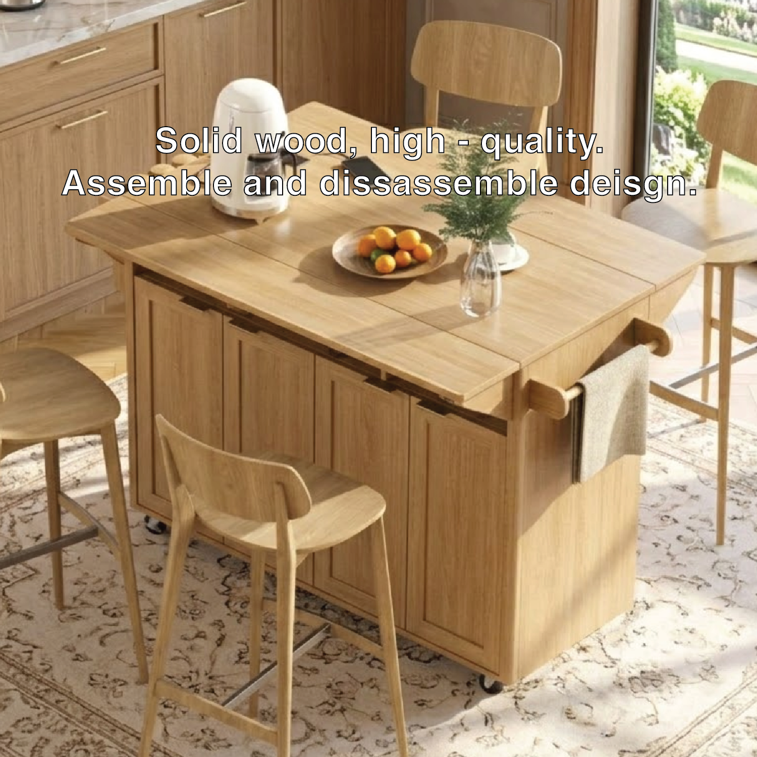 Rolling Kitchen Island with Drop Leaf Table, Storage Cabinet, Dining Cart for Small Kitchen Space