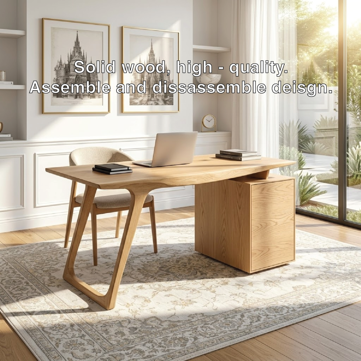 Modern Writing Desk with Drawer Storage Minimal Home Office Table Wooden Workstation