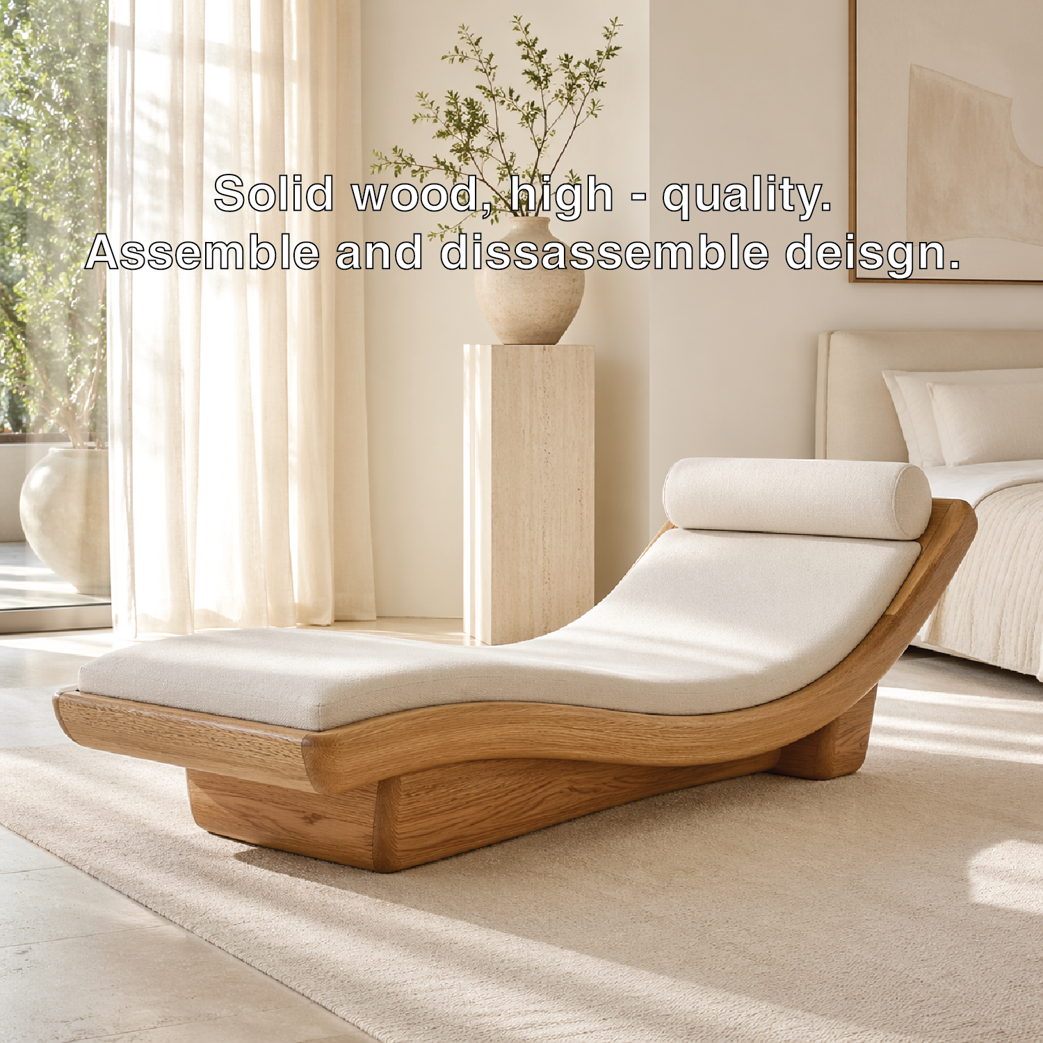 Modern Curved Chaise Lounge Daybed with Cushion and Bolster for Bedroom Decor