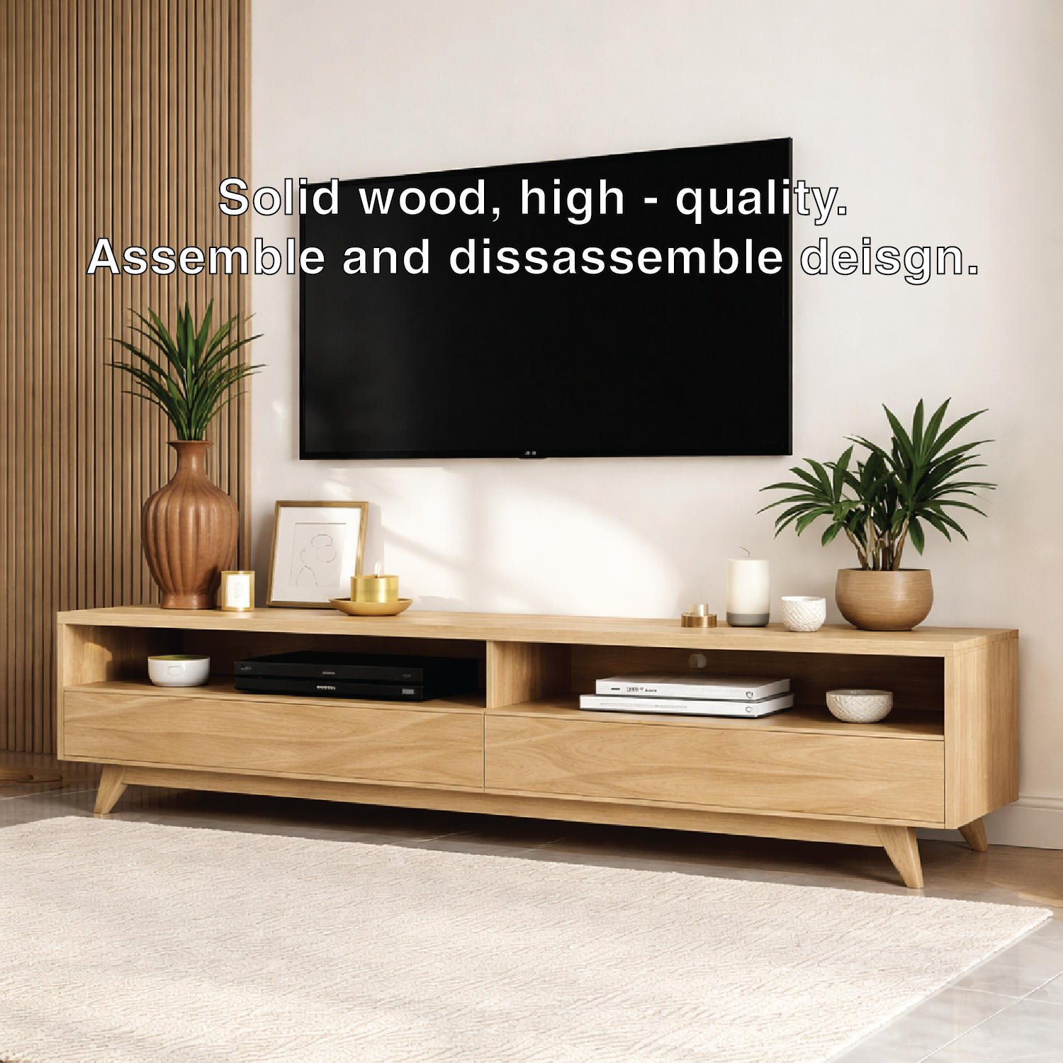 Mid Century Solid Wood TV Stand Long Low Profile Media Console Entertainment Unit