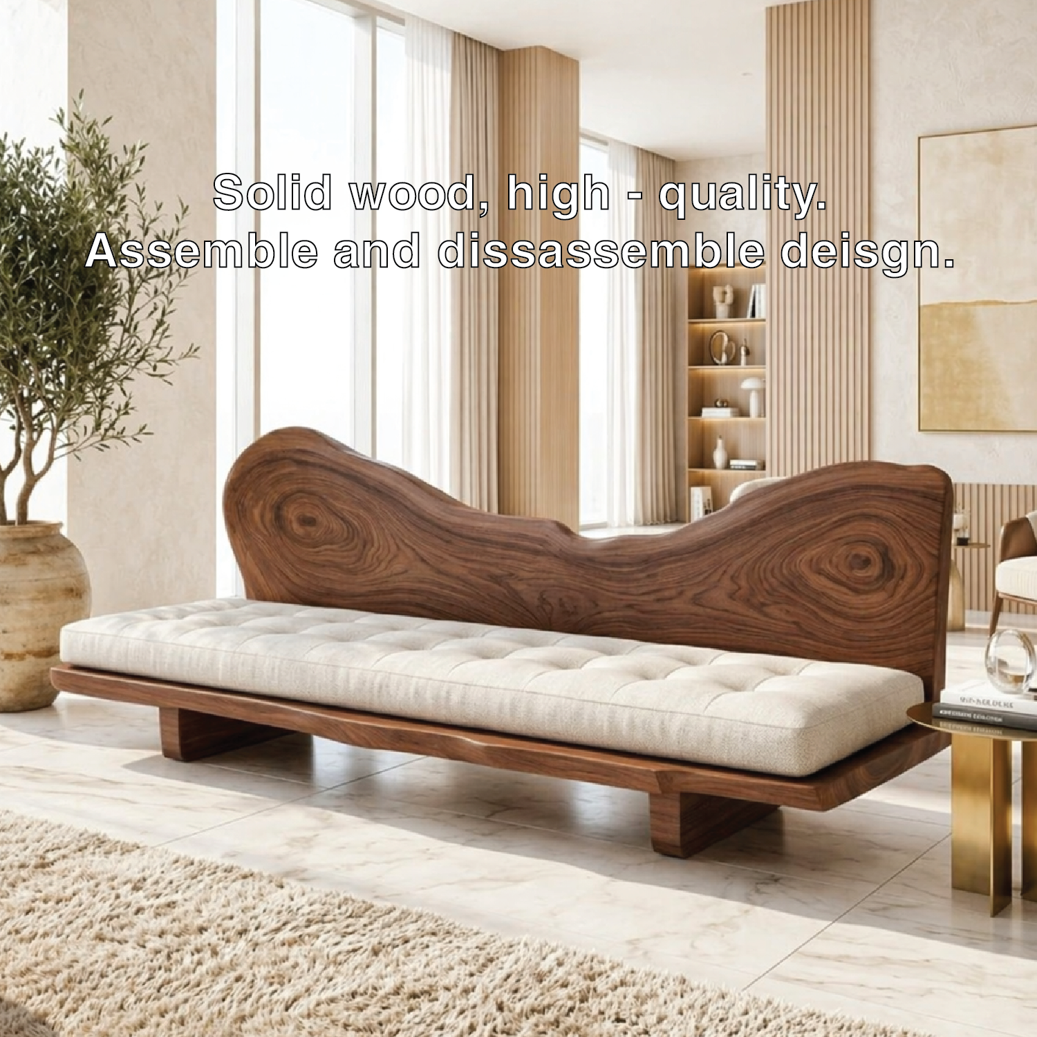 Sculptural Tufted Bench Sofa, Statement Seating for Modern Luxury Interiors Home