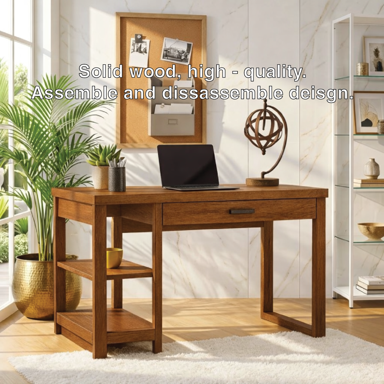 Modern Writing Desk with Shelf and Drawer Home Office Work Table Minimal Design