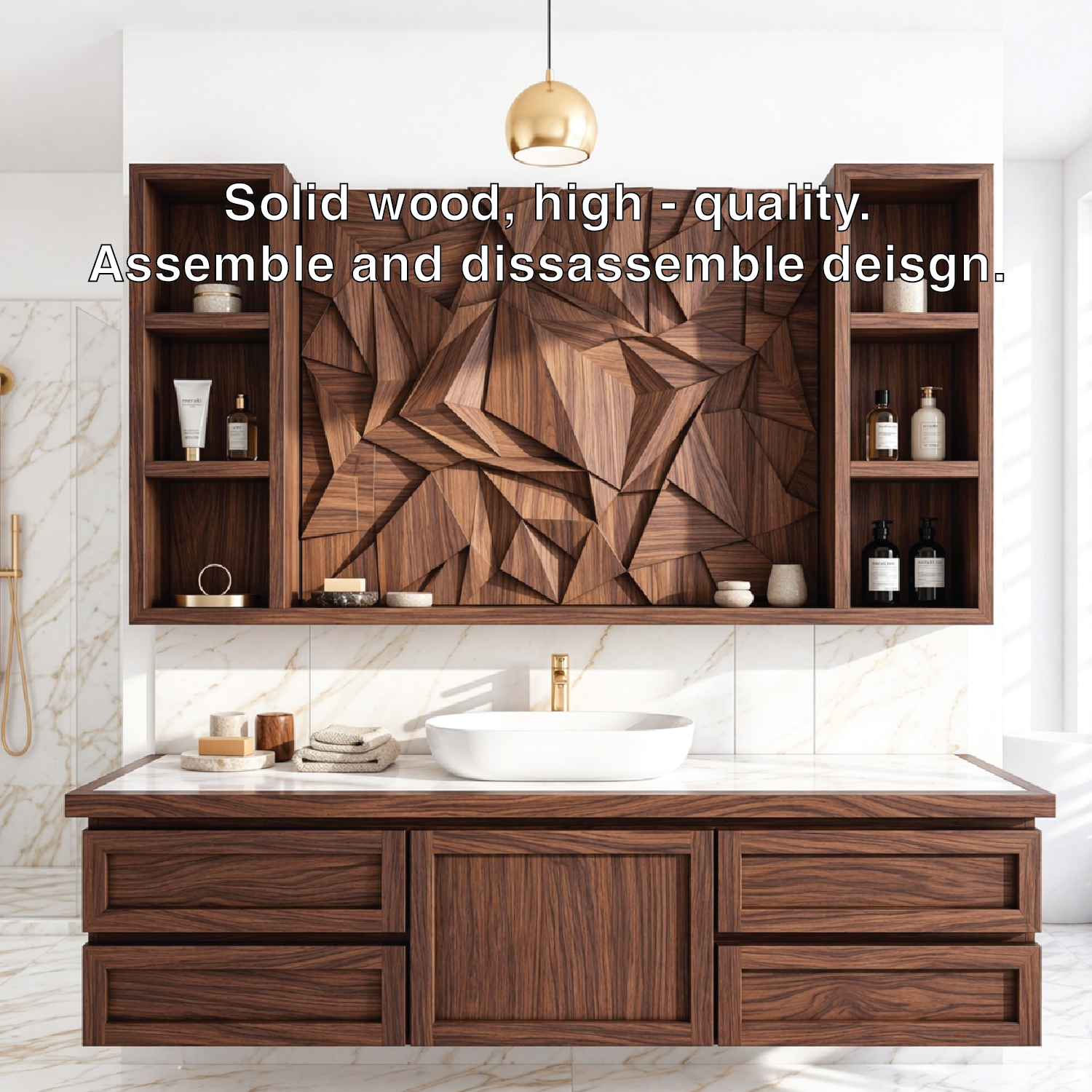 Floating Bathroom Cabinet, Geometric Wall Mounted Vanity Storage Organizer Shelf