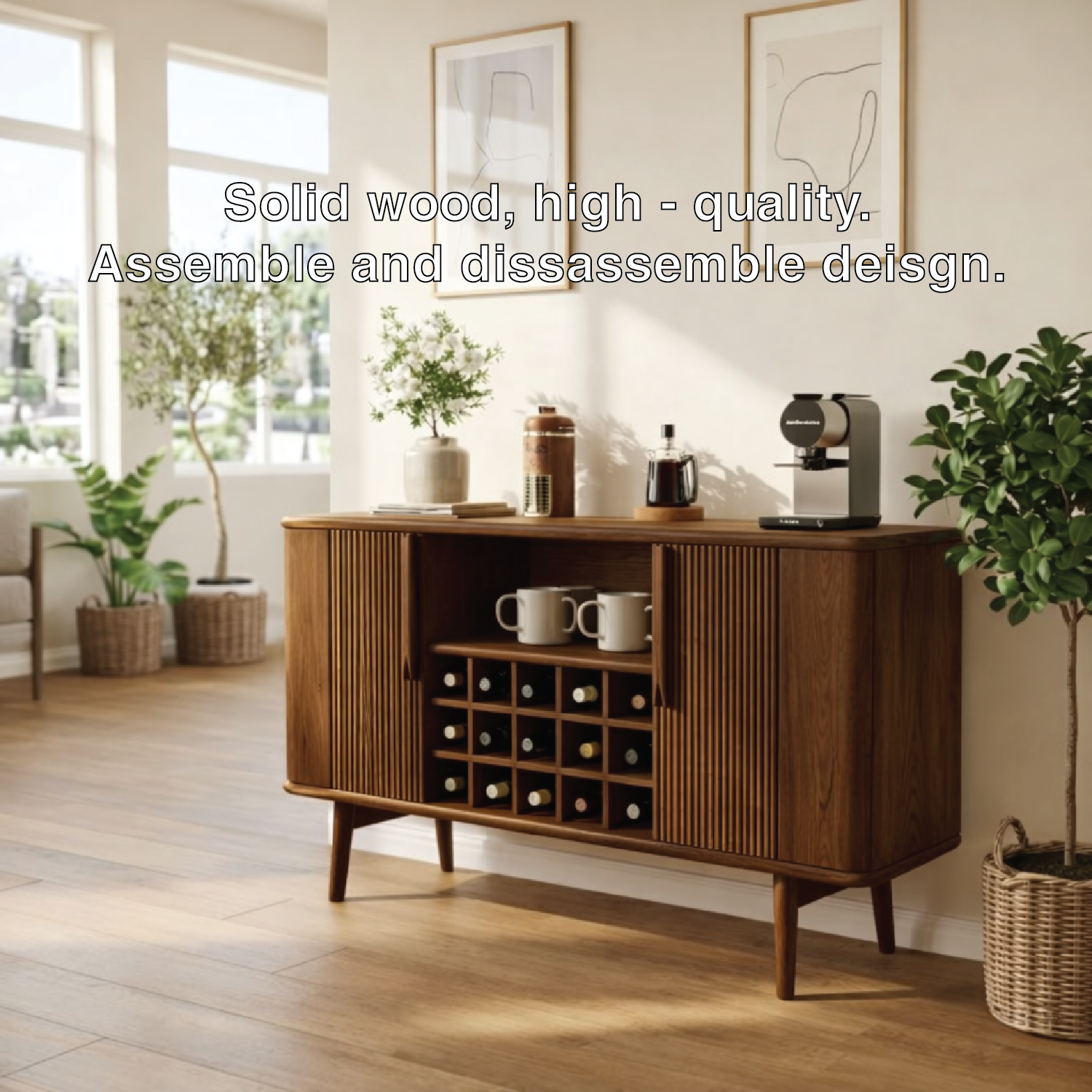 Modern Wine Cabinet Buffet with Bottle Storage and Sliding Door Bar Cabinet