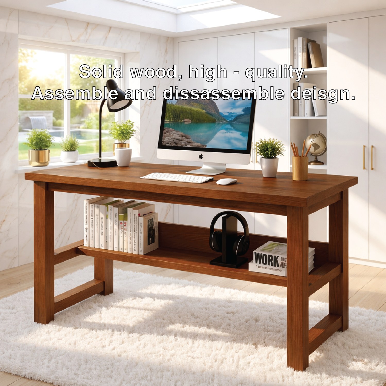 Modern Writing Desk with Open Shelf Home Office Computer Desk Minimal Work Table